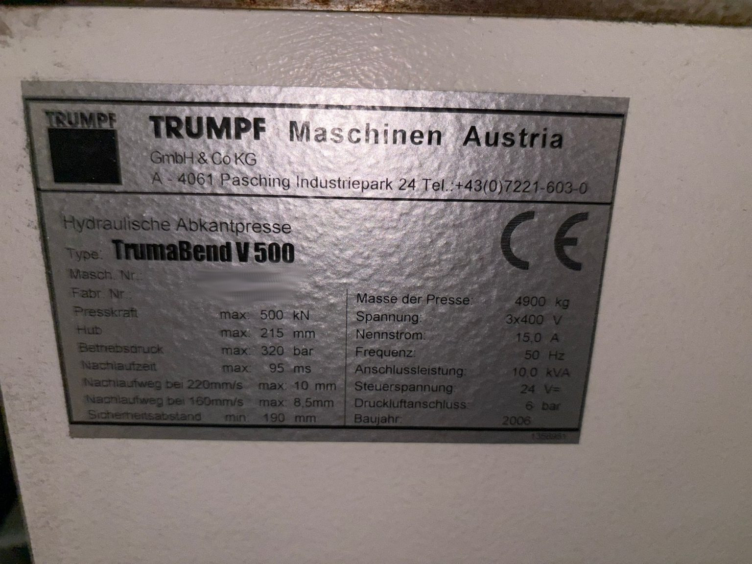 Used Trumpf TrumaBend V 500 I Press Brake I 2006