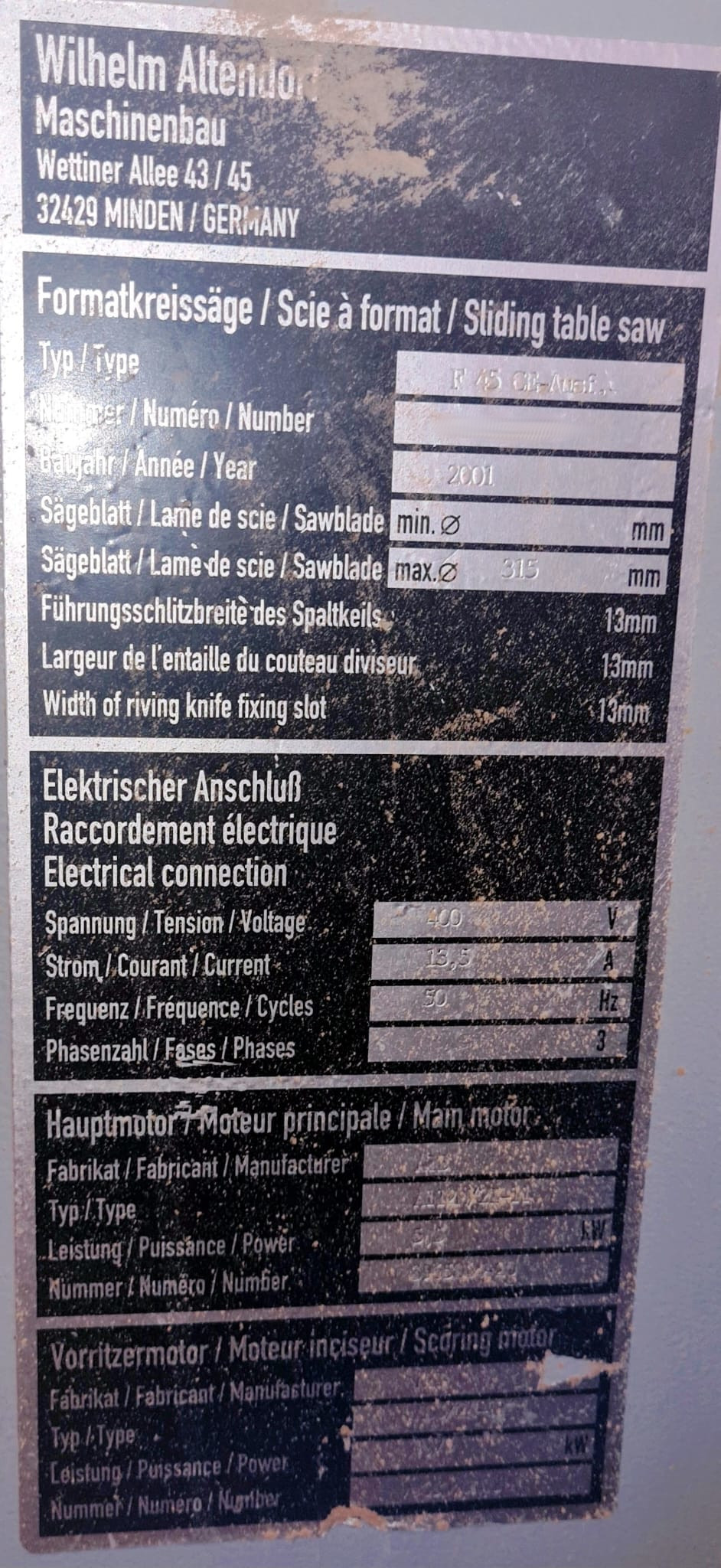 Used Altendorf F45 I Sliding Table Saw I 2001