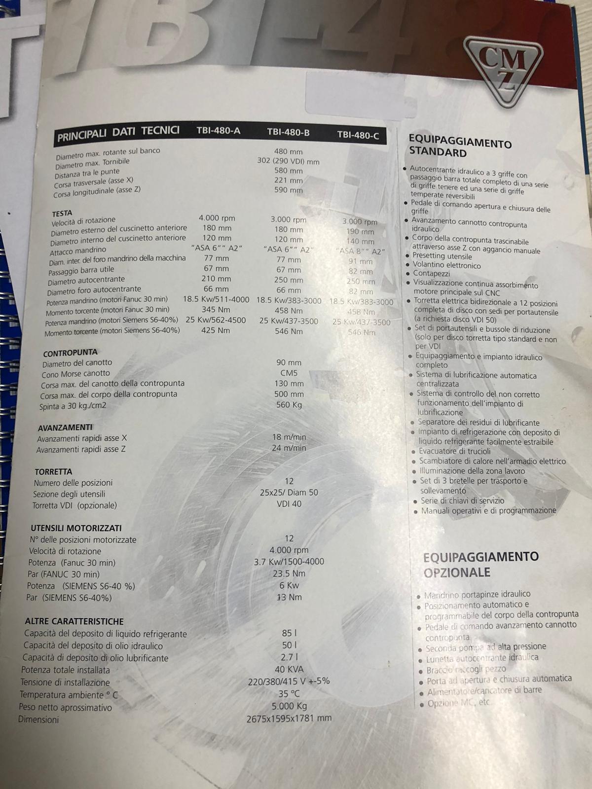 Used CMZ TBI-480 I CNC Lathe I 2000