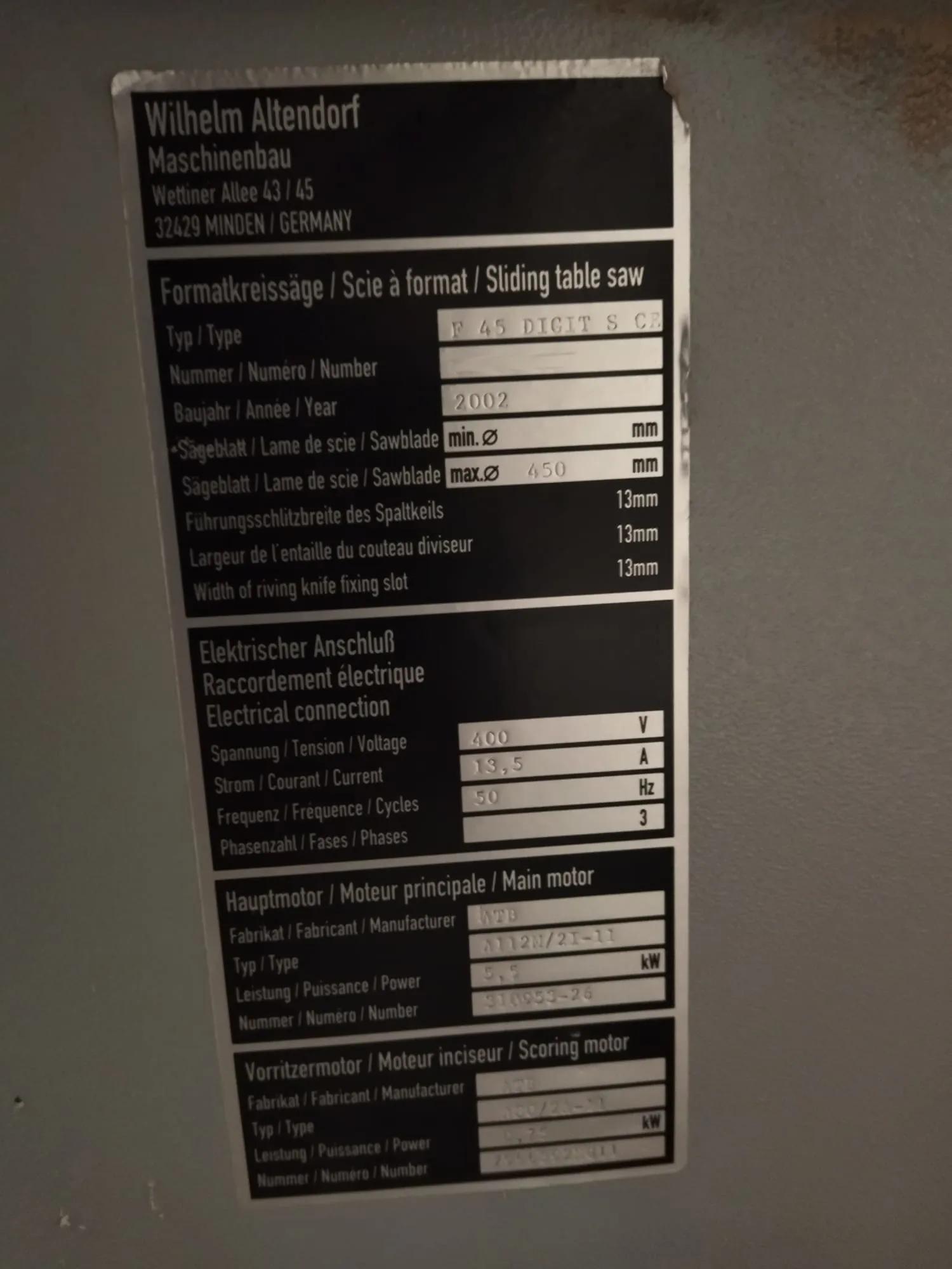 Gebruikt Altendorf F 45 I Sliding Table Saw