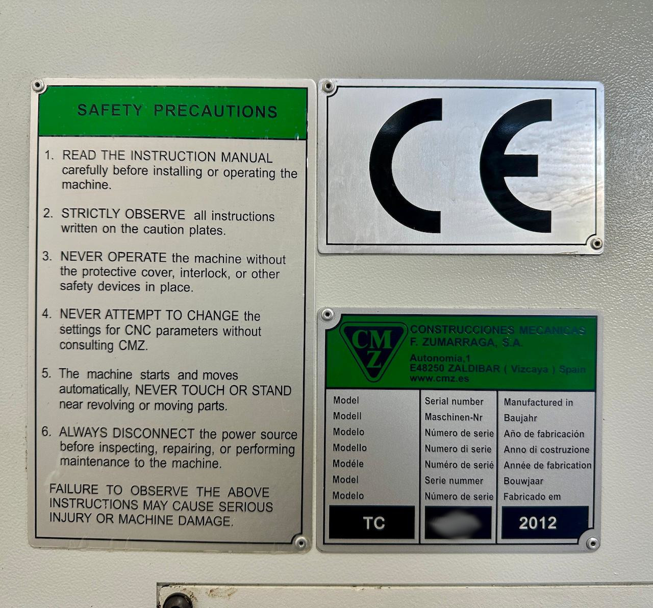 Used CMZ TC30 YS I CNC Lathe I 2012