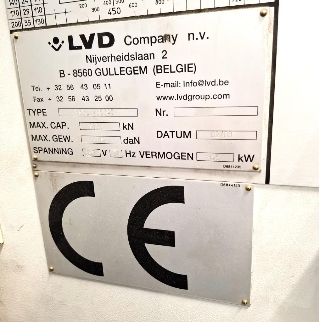 Used LVD PPBL 135/40 I Press Brake I 2003
