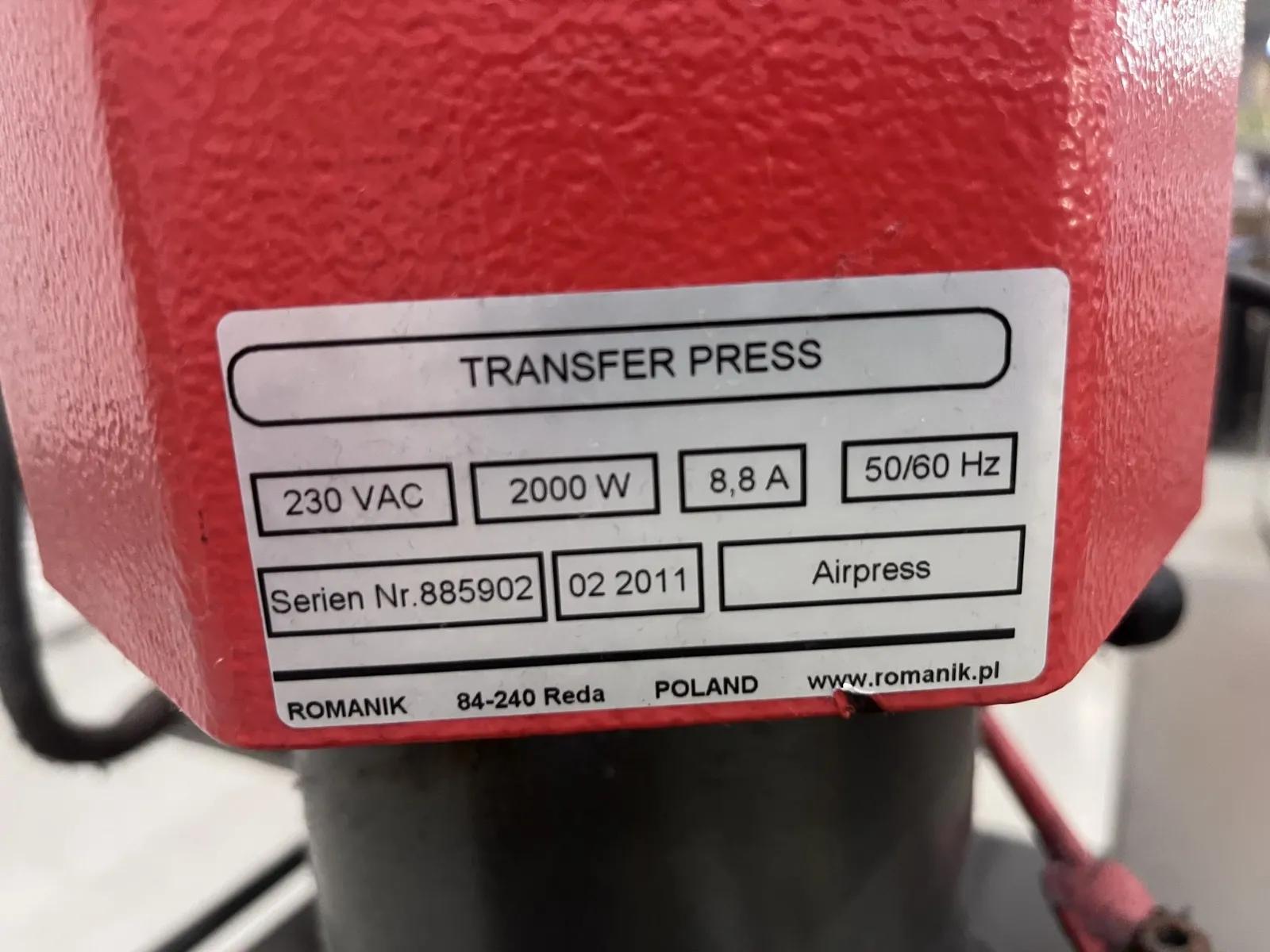 Used Romanik Air Duo Press I Transfer Press
