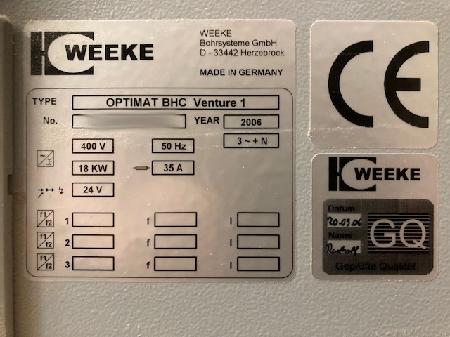 Used Weeke Optimat BHC Venture 1 I CNC Machining Center I 2006