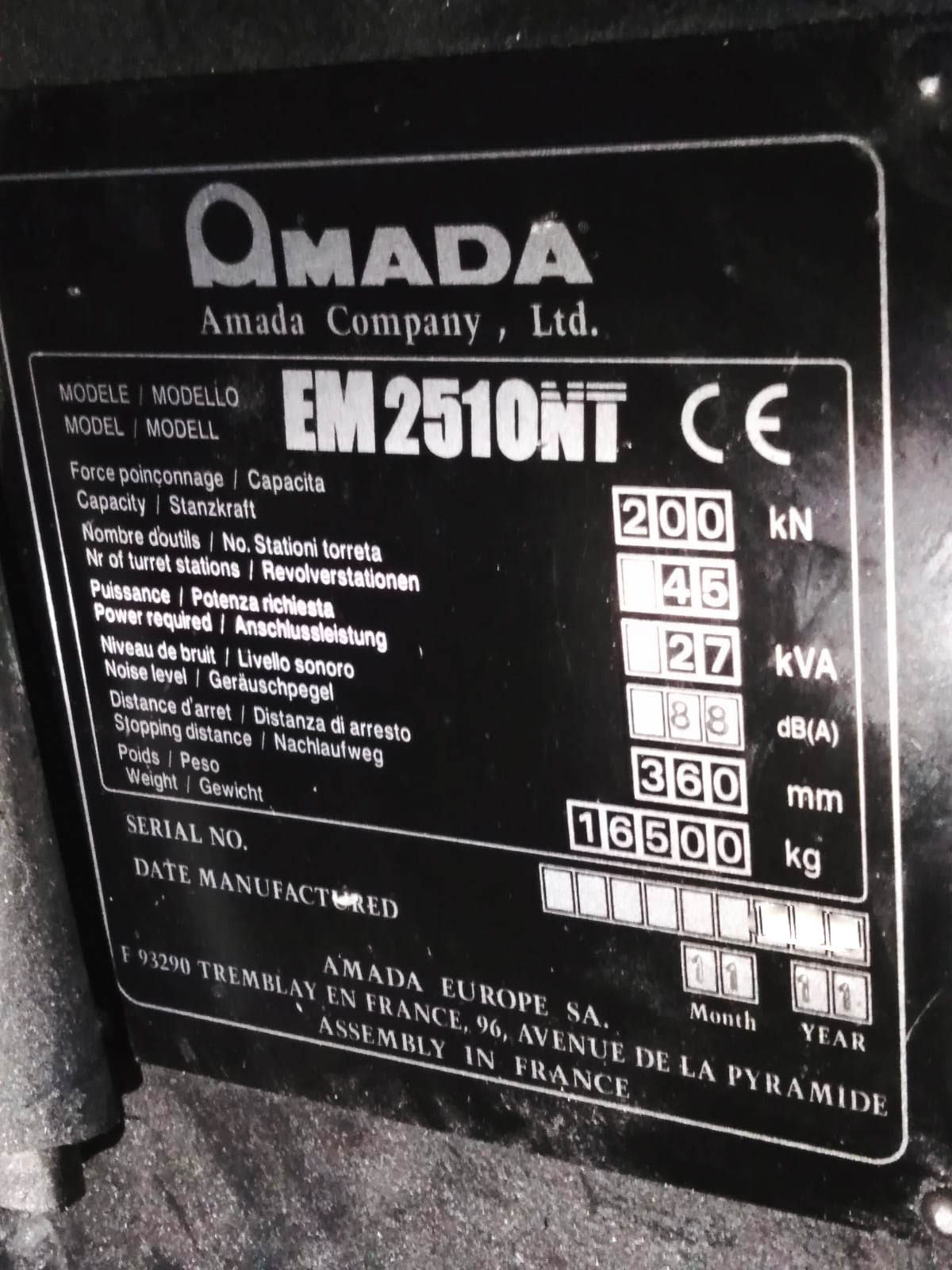 Used Amada EM2510NT - Punching Machine - 2011