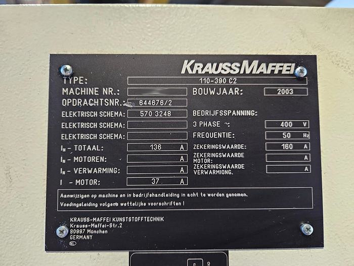 Used Krauss Maffei 110-390 C2 I Injection Molding I 2003