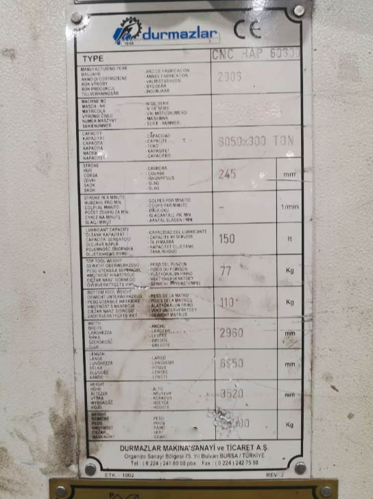 Used Durma CNC HAP 60300 - Press Brake - 2006