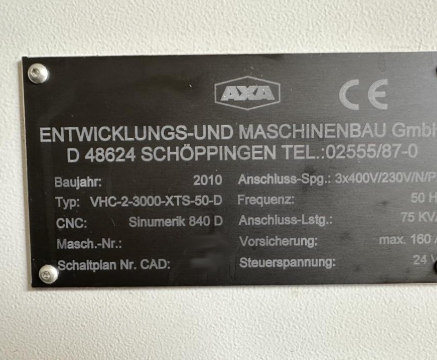 Used AXA VHC 2-3000 XTS 50 D I Vertical Machining Center I 2010