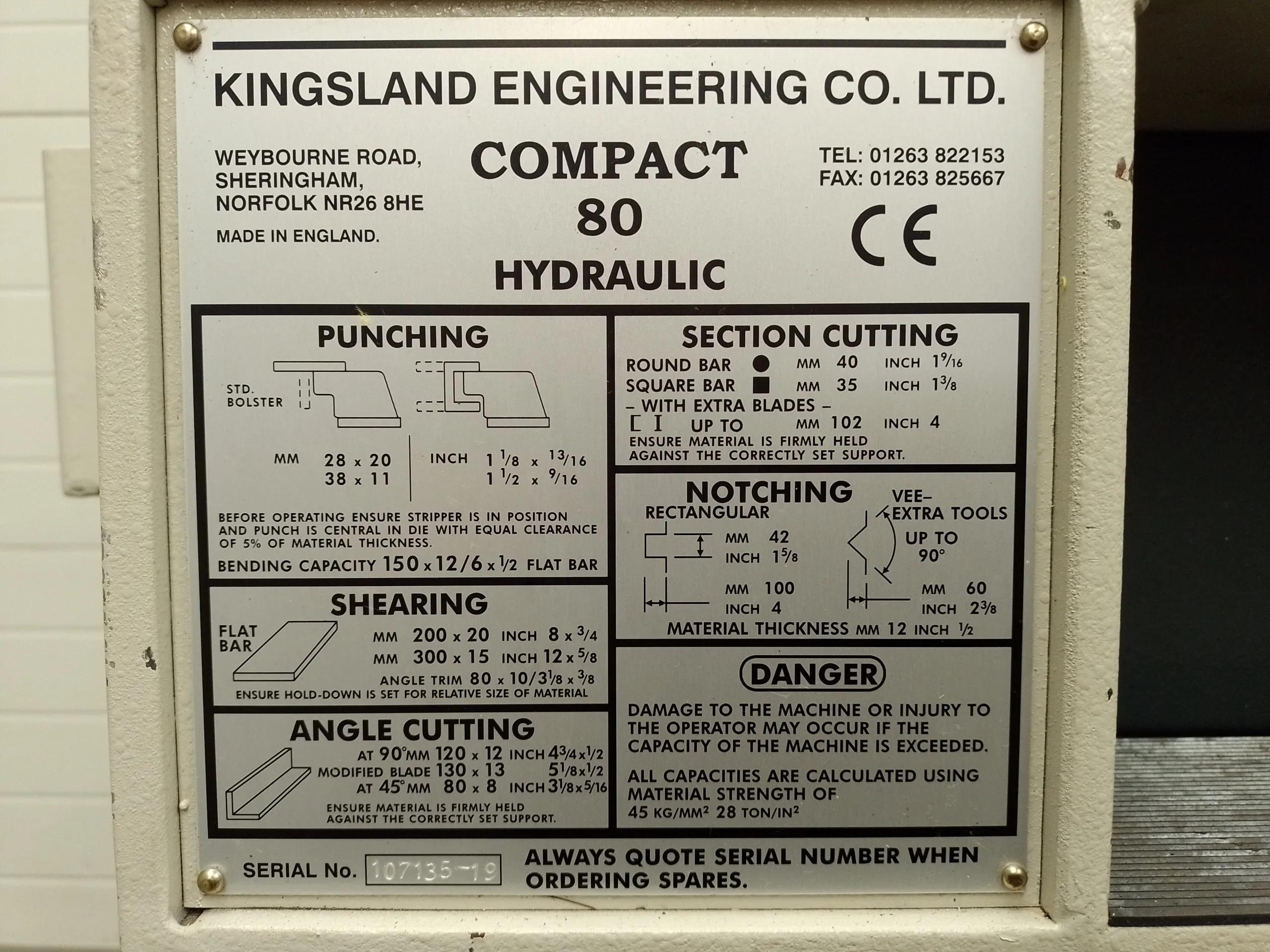 Gebruikt Kingsland Compact 80 Hydraulische I Staalbewerker