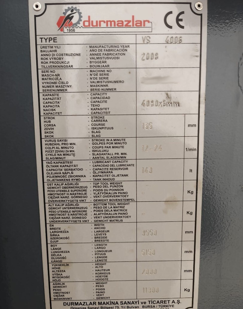 Used Durma VS 4006 I Hydraulic Shear I 2008