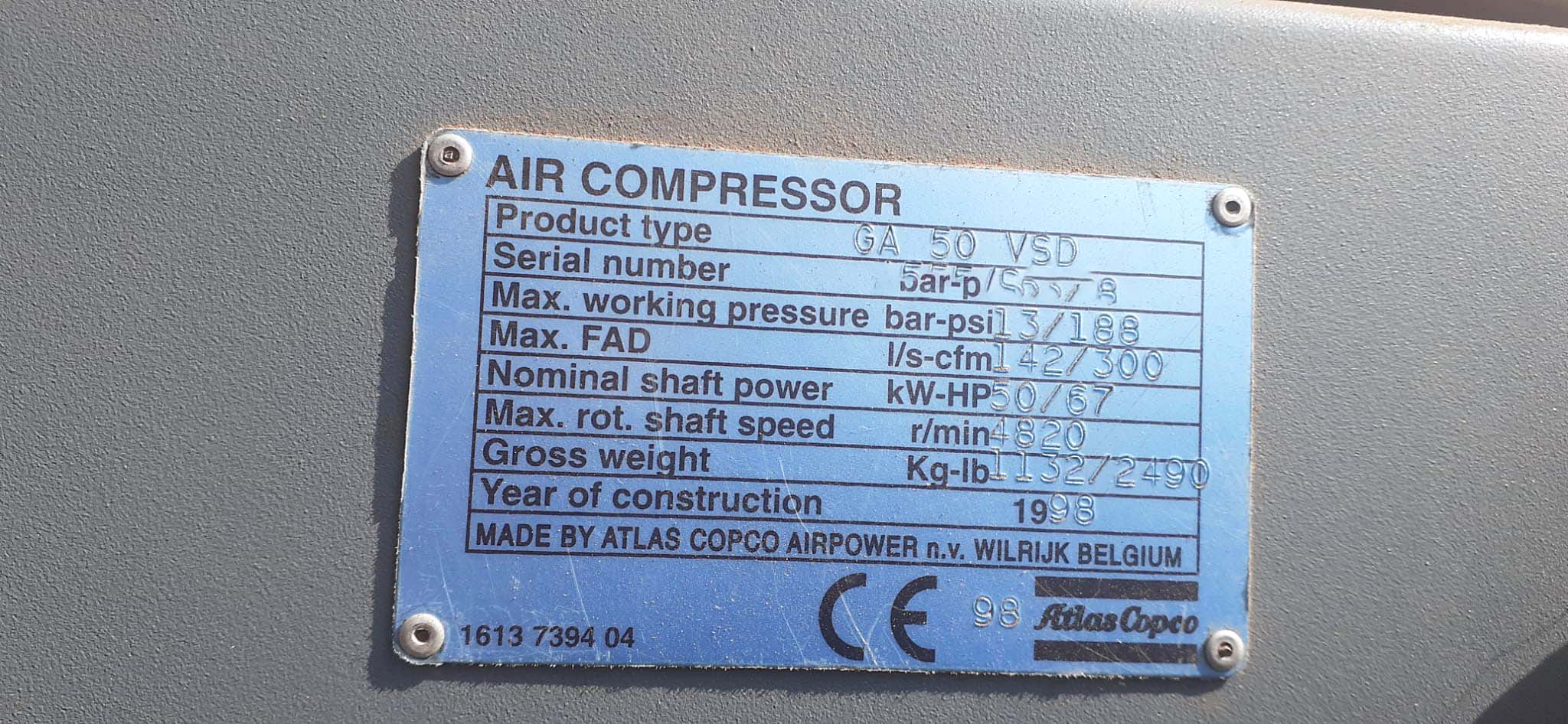 Gebruikt Atlas Copco GA 50 VSD - Compressor - 1998