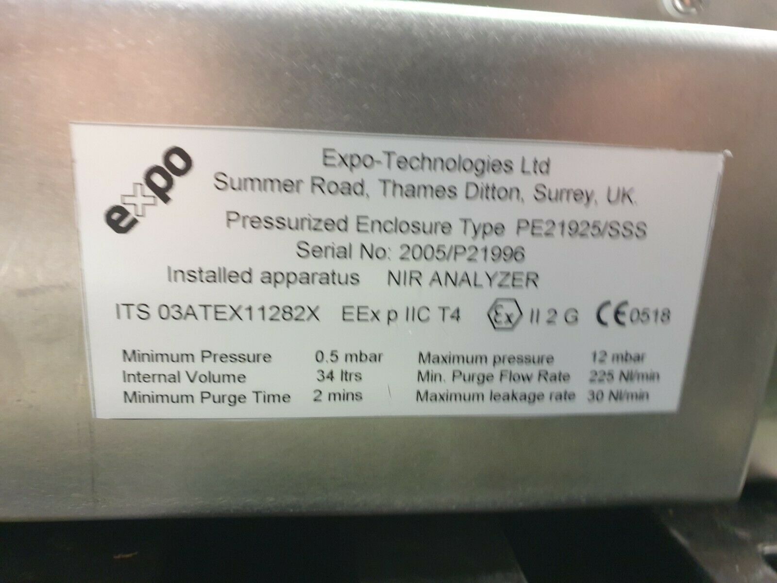 Used Expo Technologies NIR Near Infra Red Analyzer | PE21925/SSS