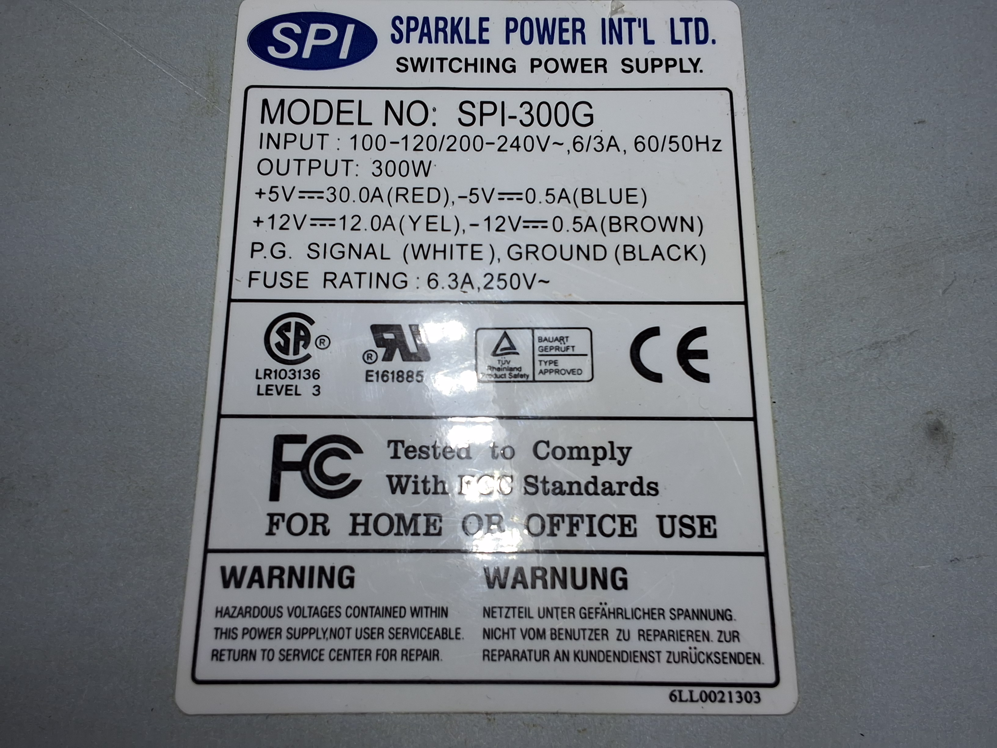 Used SPARKLE SPI-300G SWITCHING POWER SUPPLY 300W