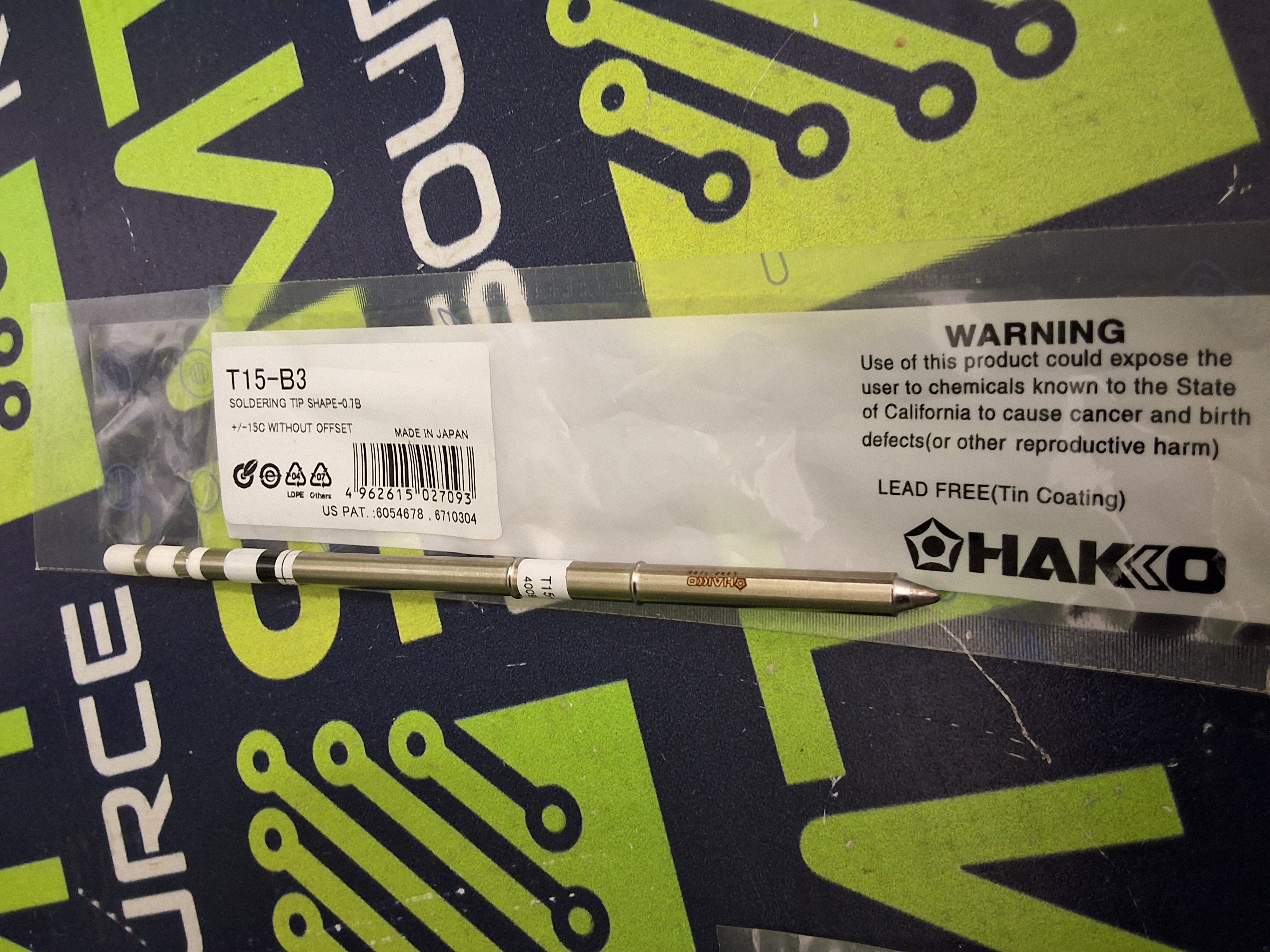 HAKKO T15-B3 SOLDERING TIP; CONICAL 0.7 x 5mm - LOT OF 2 - BRAND NEW