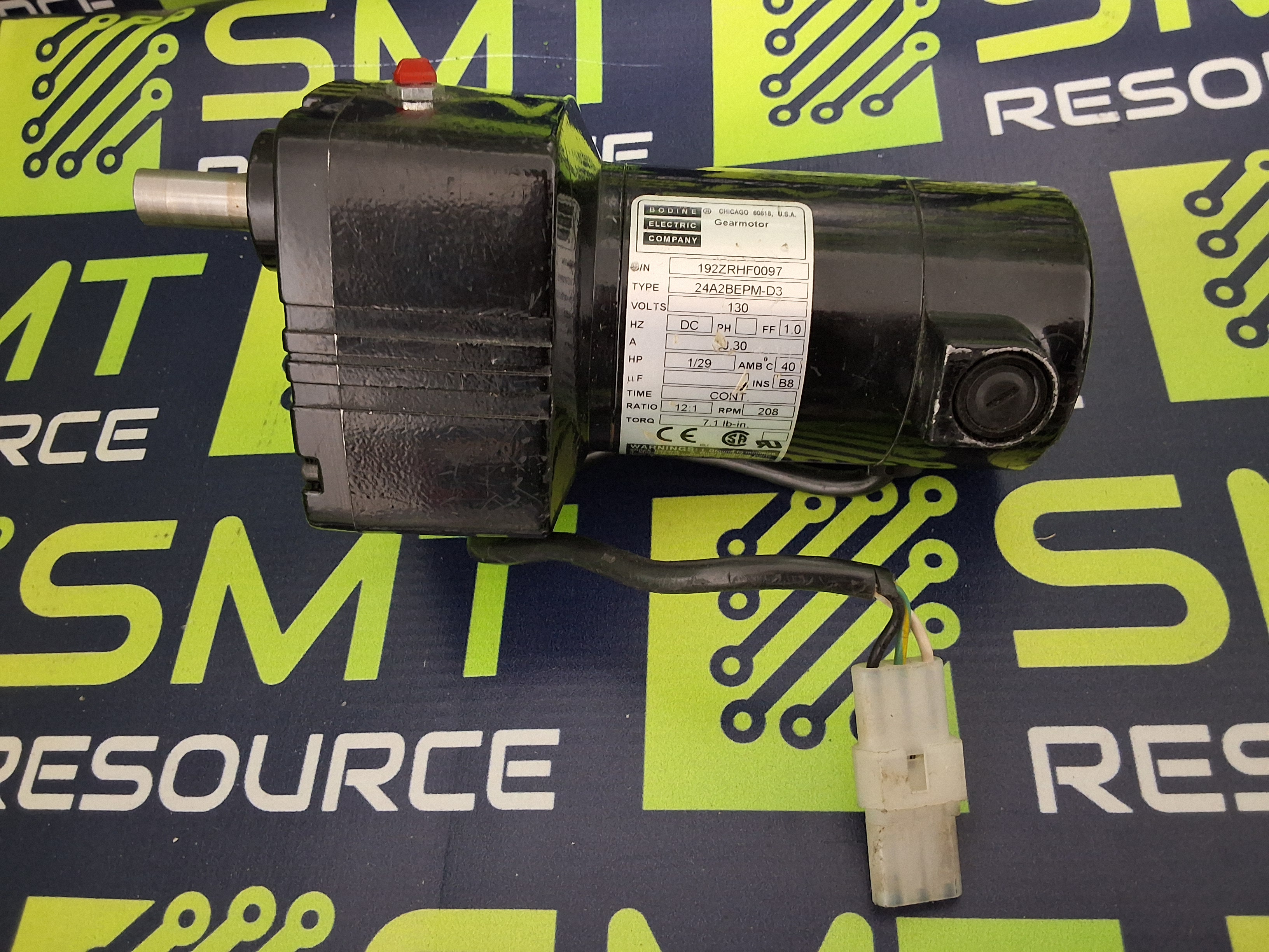 Used BODINE ELECTRIC 24A2BEPM-D3 DC GEARMOTOR 130V .30A 1/29HP 12:1 208RPM