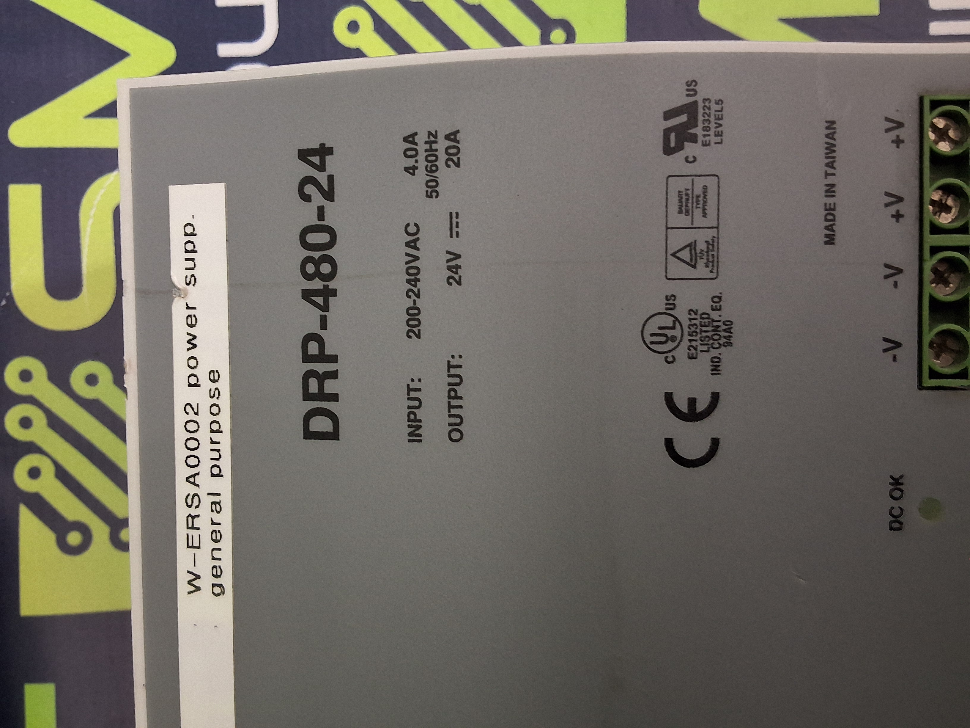 Used MEAN WELL DRP-480-24 SWITCHING POWER SUPPLY 24V 20A 480W