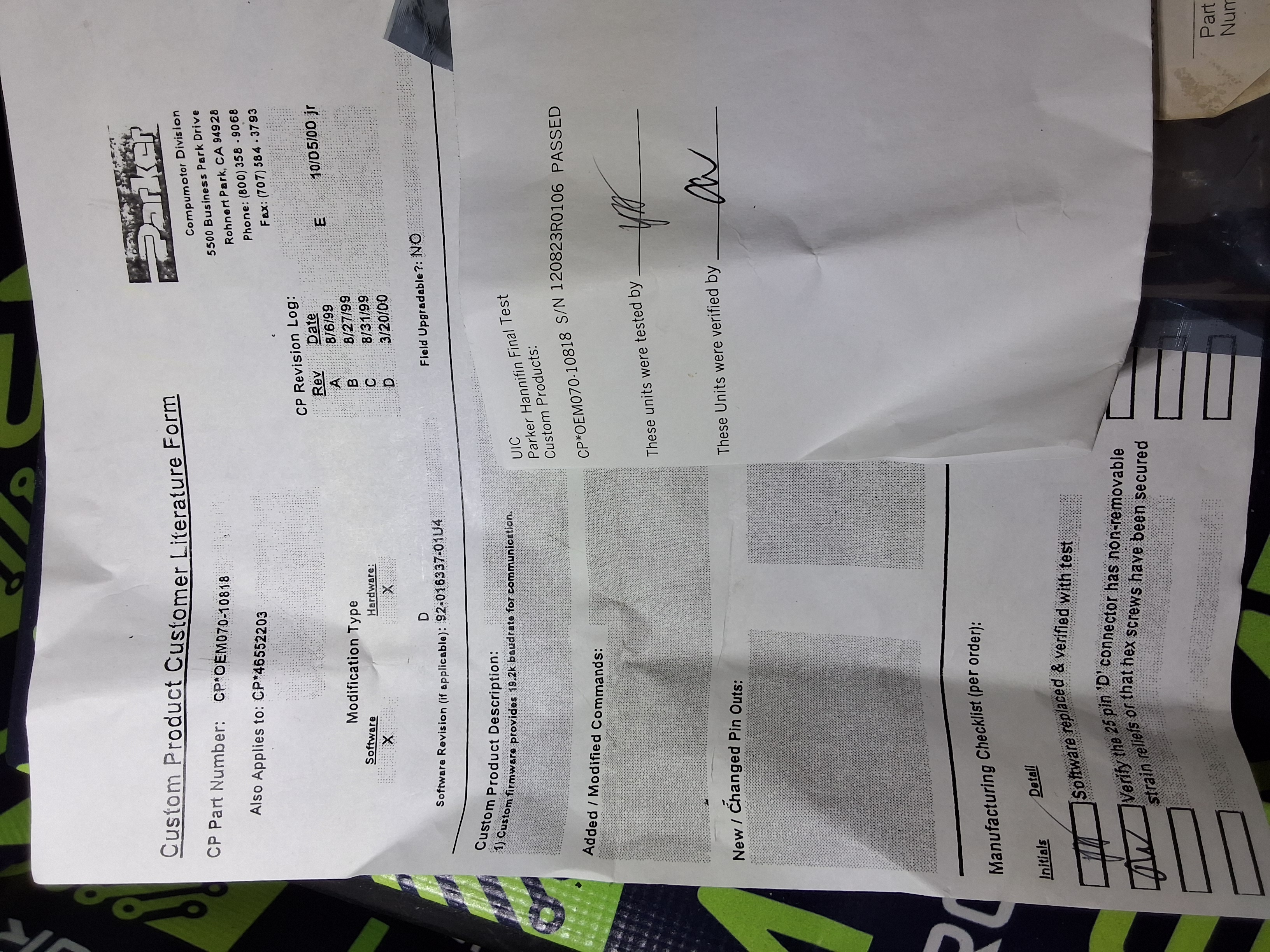 UNIVERSAL INSTRUMENTS 46552203 SERVO CONTROLLER - PARKER OEM-070-10818 - BRAND NEW