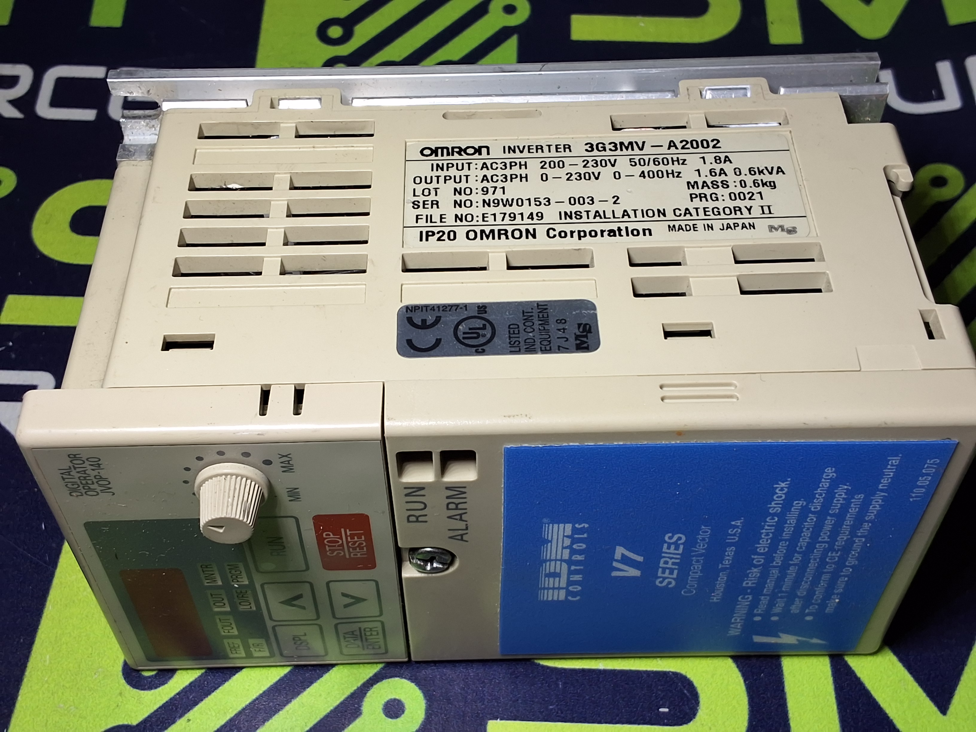 Used OMRON 3G3MV-A2002 AC DRIVE INVERTER 200-230V 50/60Hz 1.8A