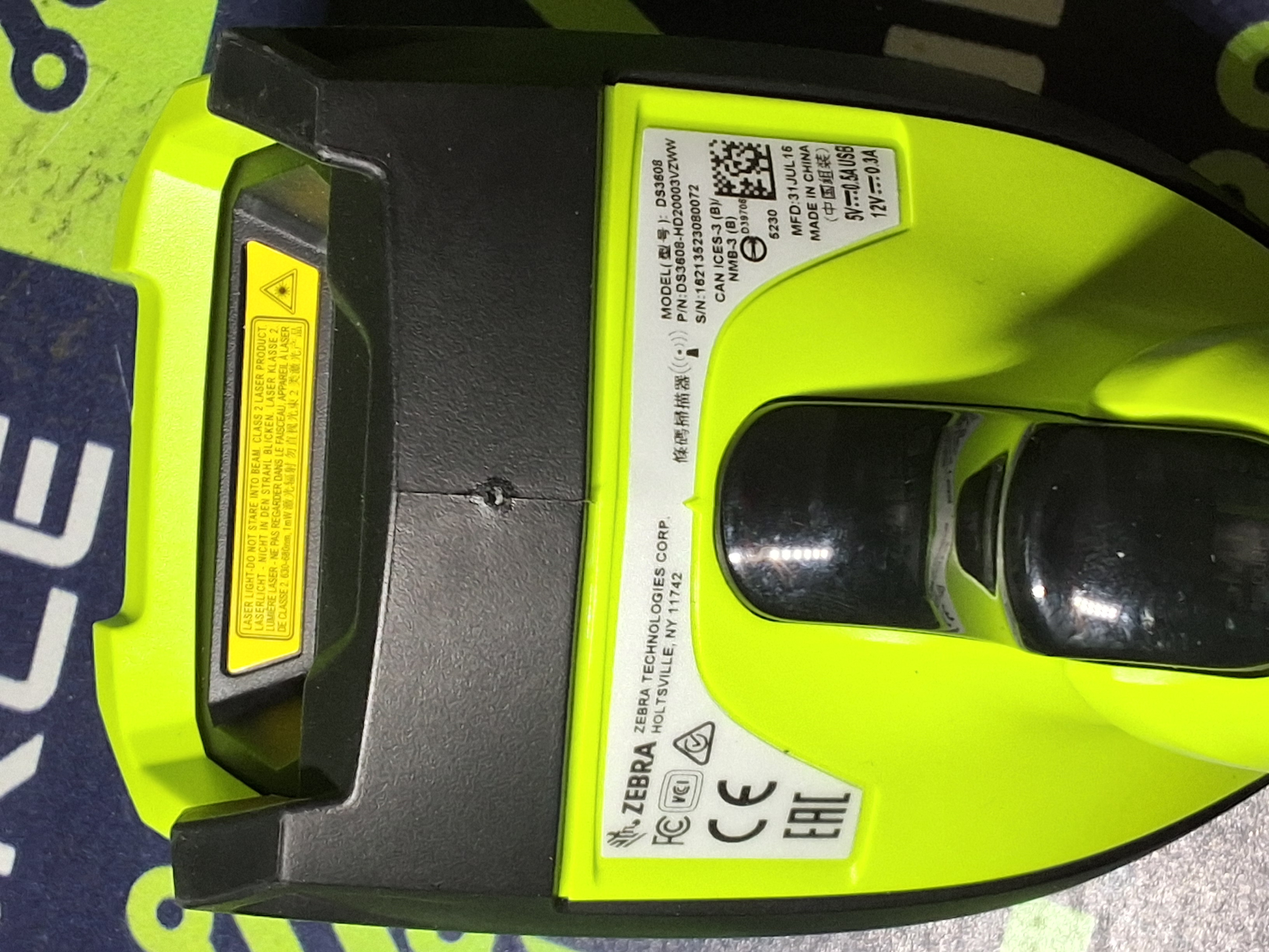 Used ZEBRA HD DS3608 ULTRA RUGGED 2D BARCODE SCANNER DS3608-HD20003VZWW