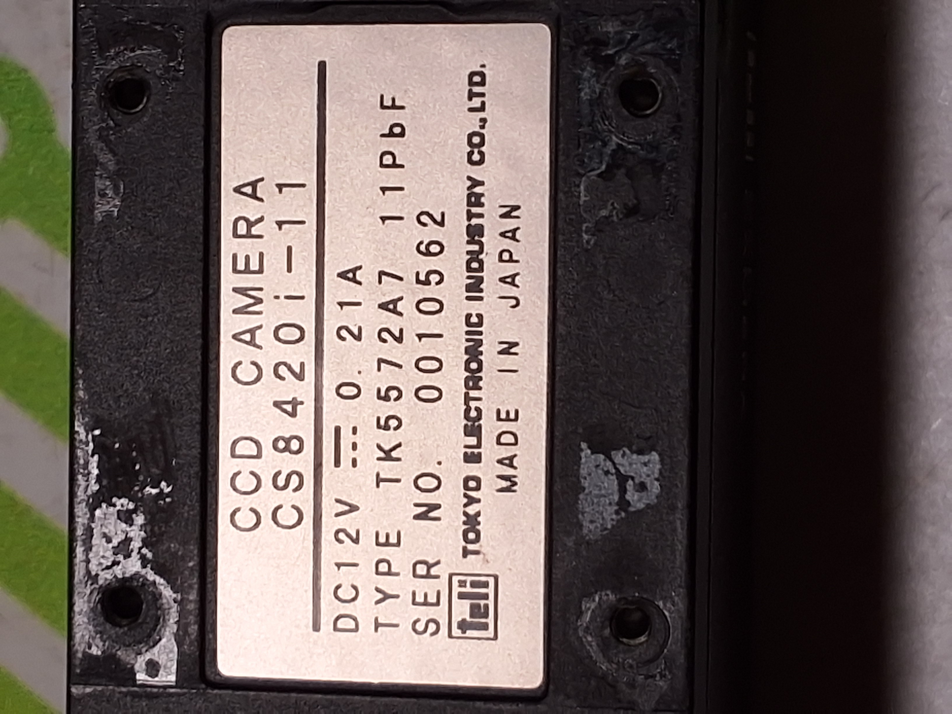 Used TOKYO ELECTRONIC INDUSTRY CO. CCD CAMERA CS8420i-11 WITH SHORT LENS 