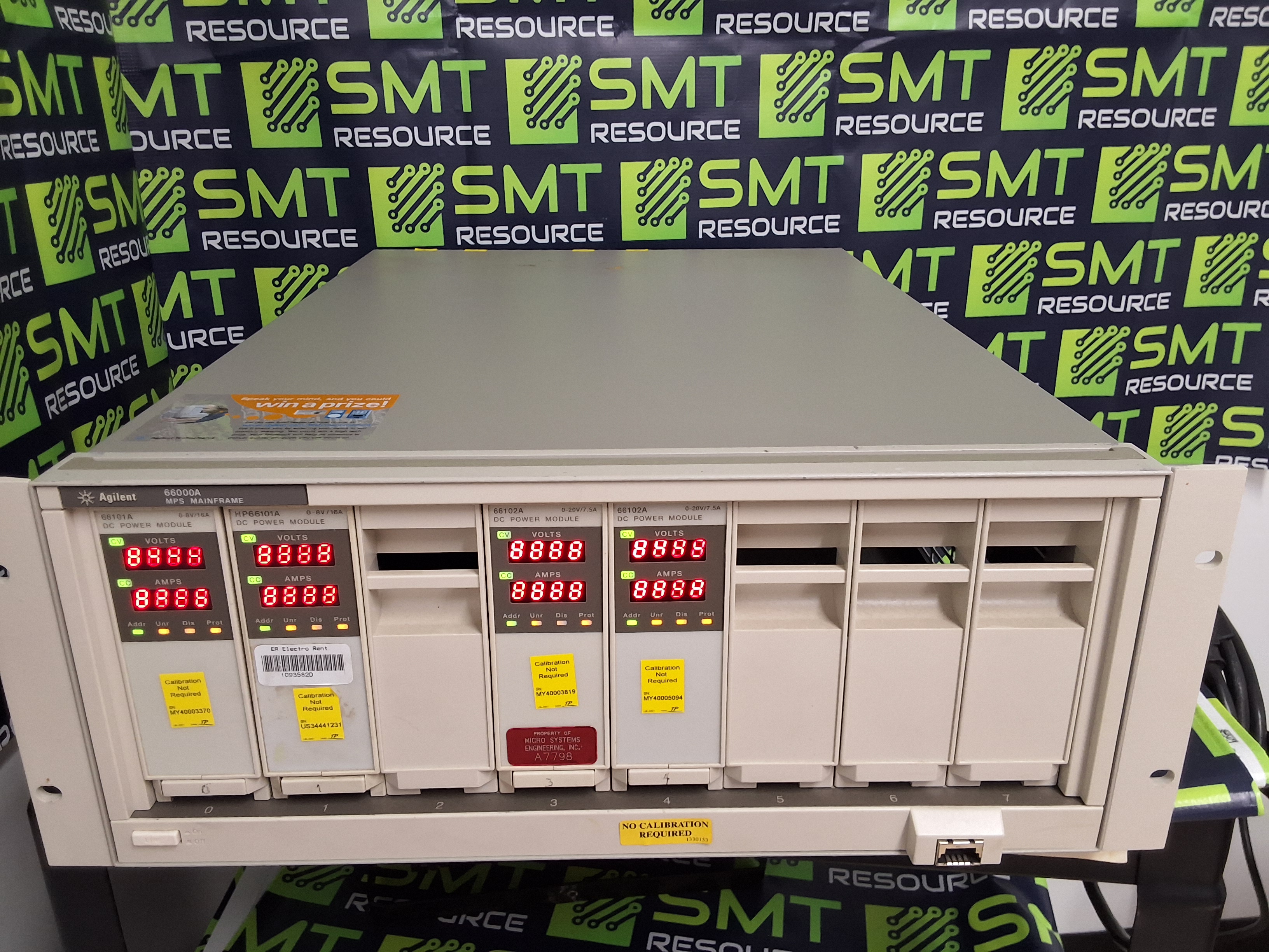 Used AGILENT 66000A MPS MAINFRAME WITH (2) 66101A AND (2) 66102A MODULES 