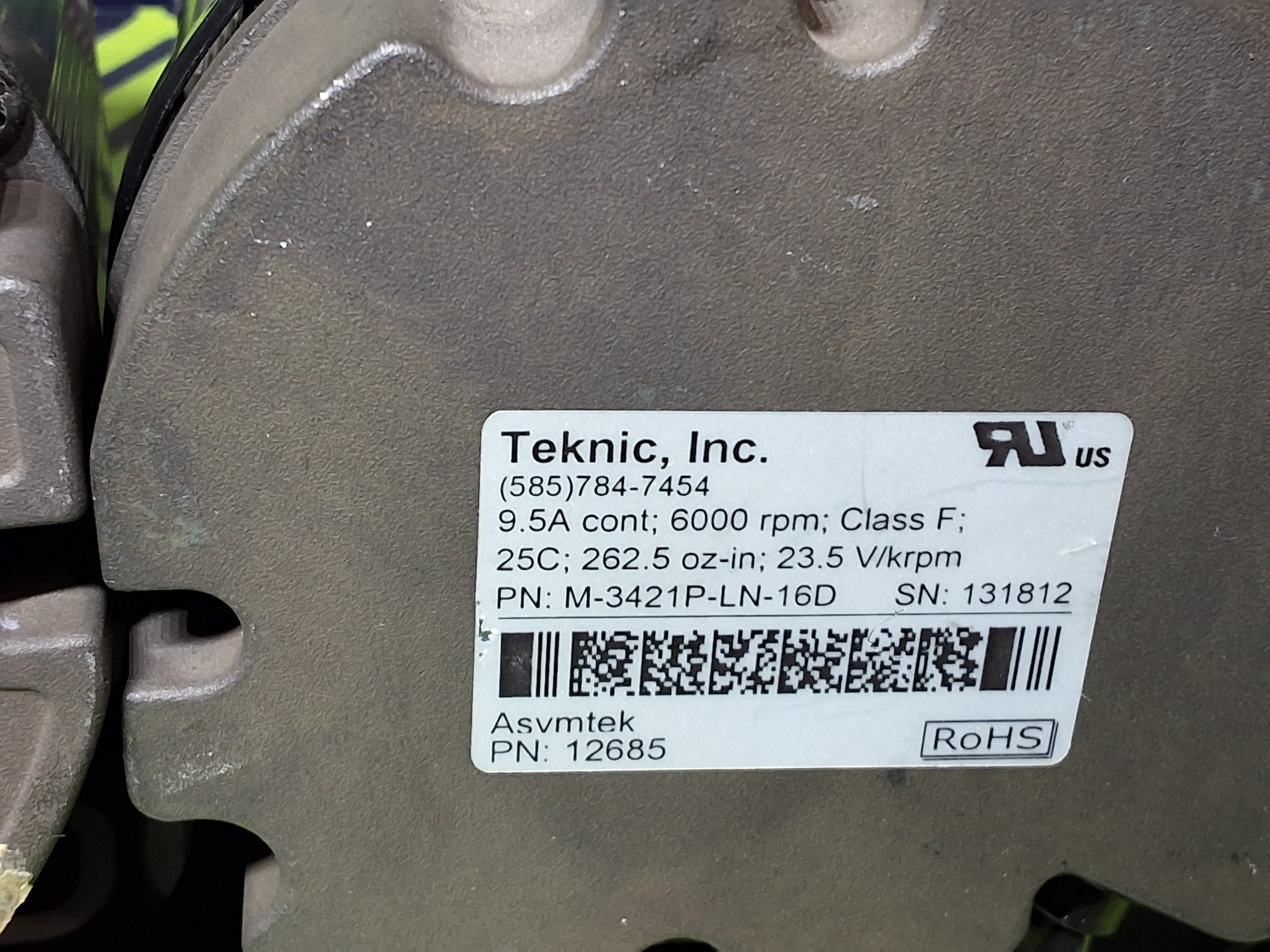 Used TEKNIC YESTECH M-3421P-LN-16D SERVO MOTOR 12685