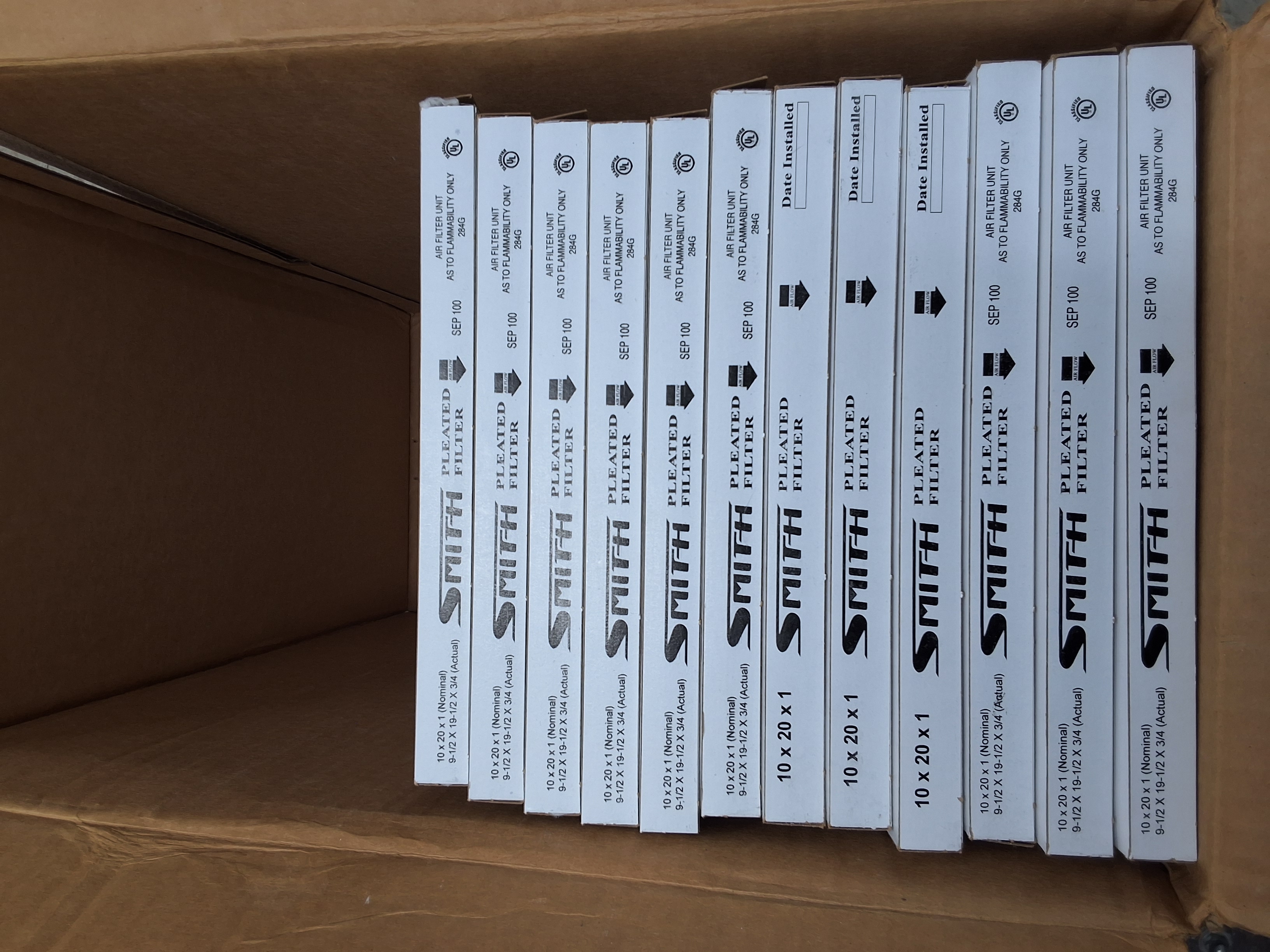 SMITH PLEATED FILTER 10x20x1 - LOT OF 12- BRAND NEW 