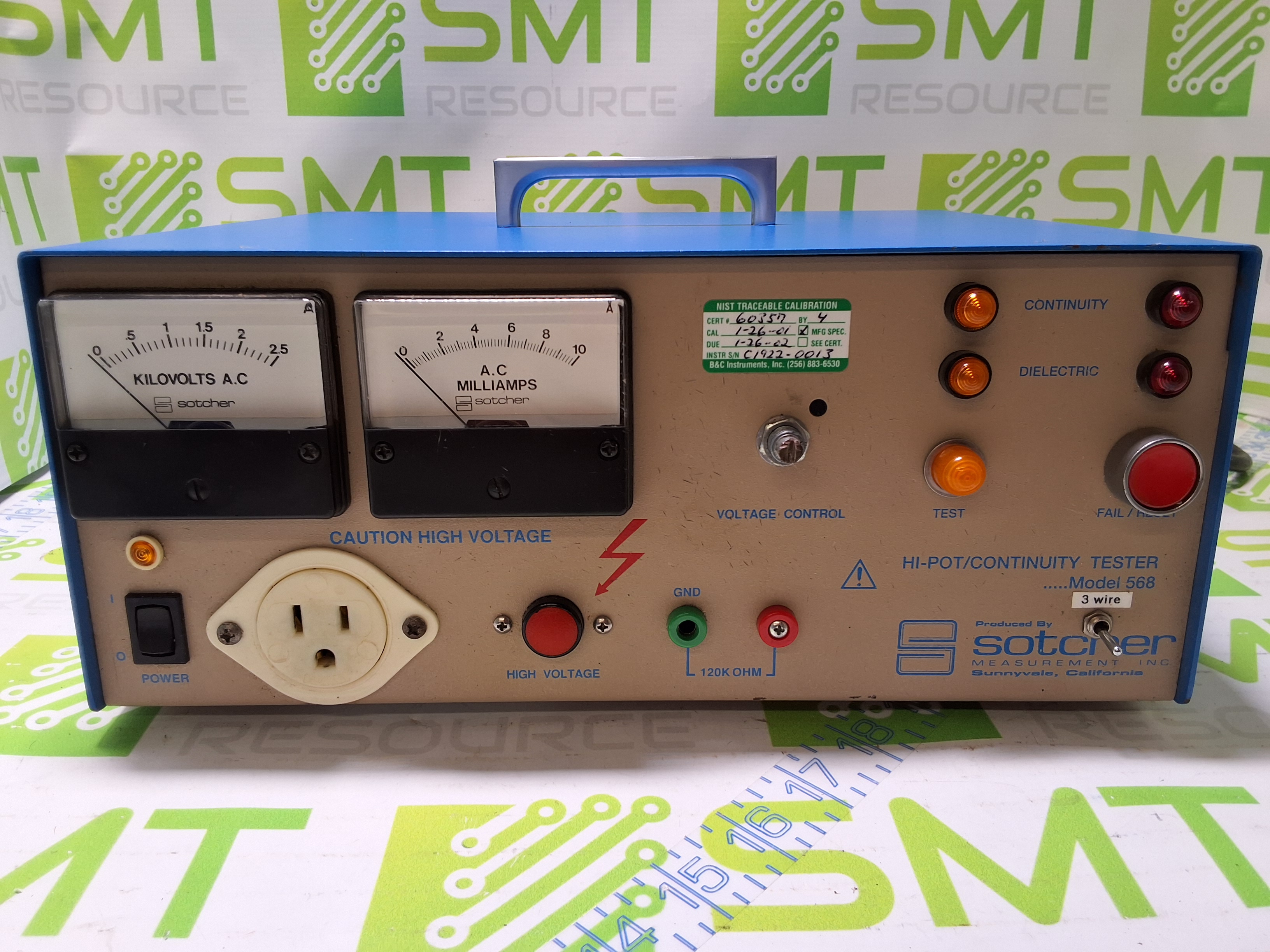 Used SOTCHER MEASUREMENT 568 HI-POT/CONTINUITY TESTER