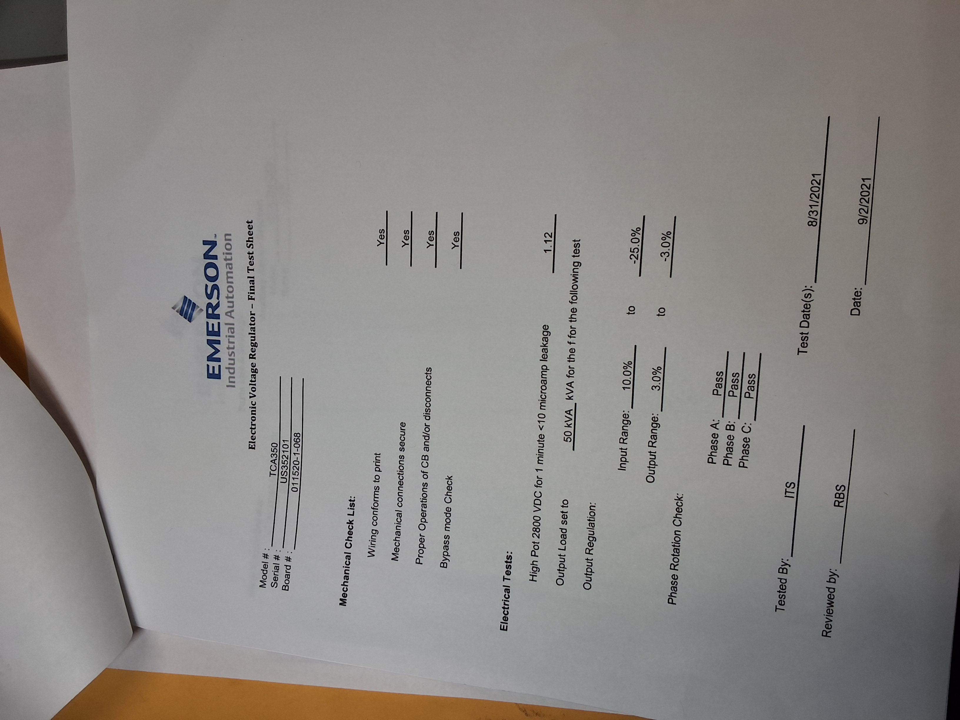 Used SOLATRON SolaHD EMERSON 63TCA350 3-PHASE POWER CONDITIONER & VOLTAGE REGULATOR 480VAC 50kVA - TESTED