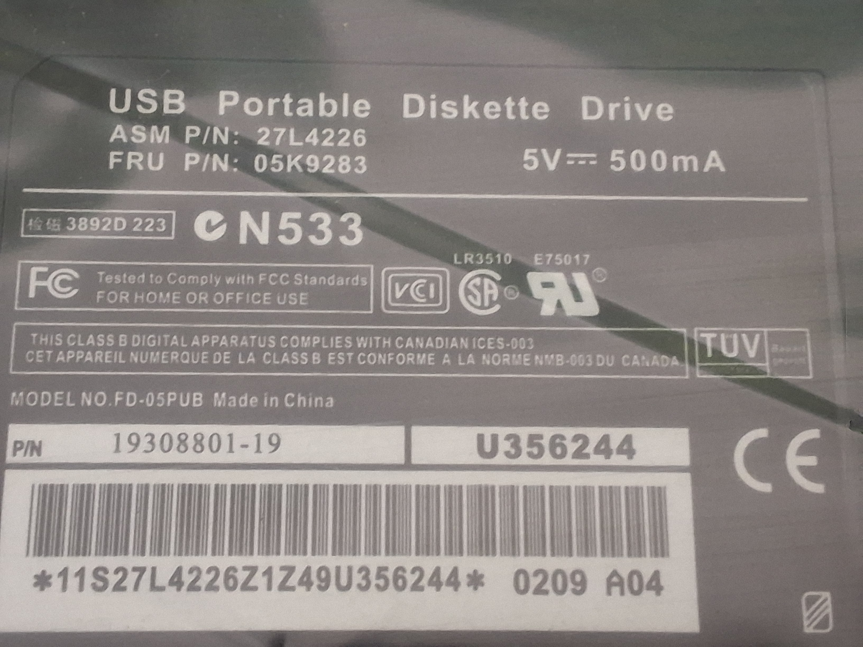 TENDAK 19308801-19 USB PORTABLE DISKETTE DRIVE - BRAND NEW