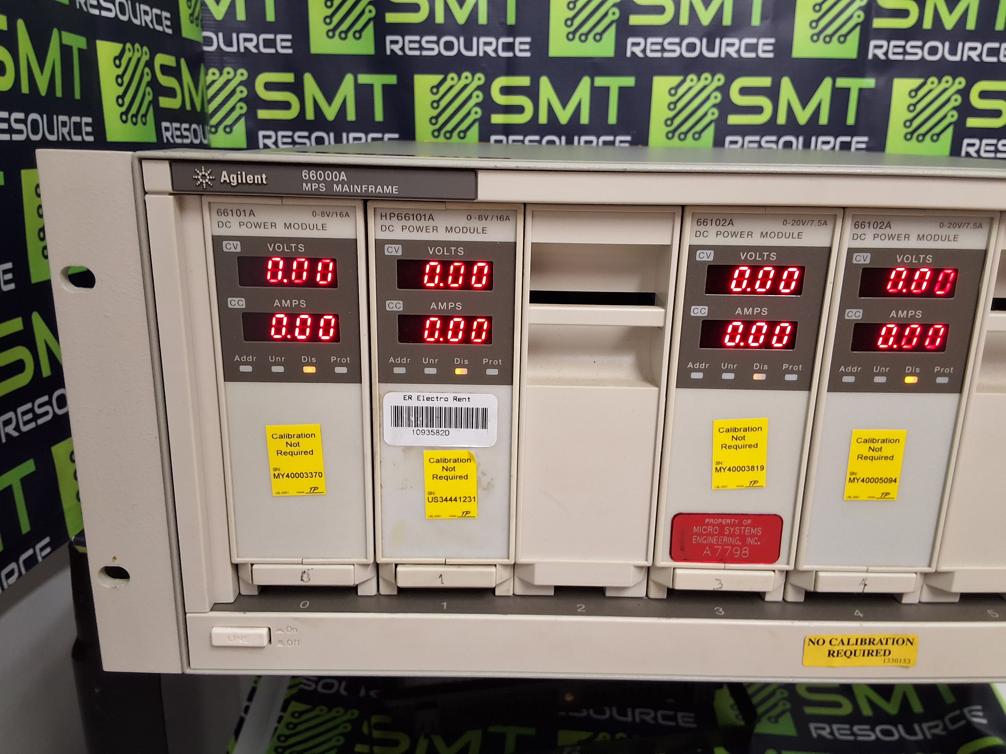 Used AGILENT 66000A MPS MAINFRAME WITH (2) 66101A AND (2) 66102A MODULES 