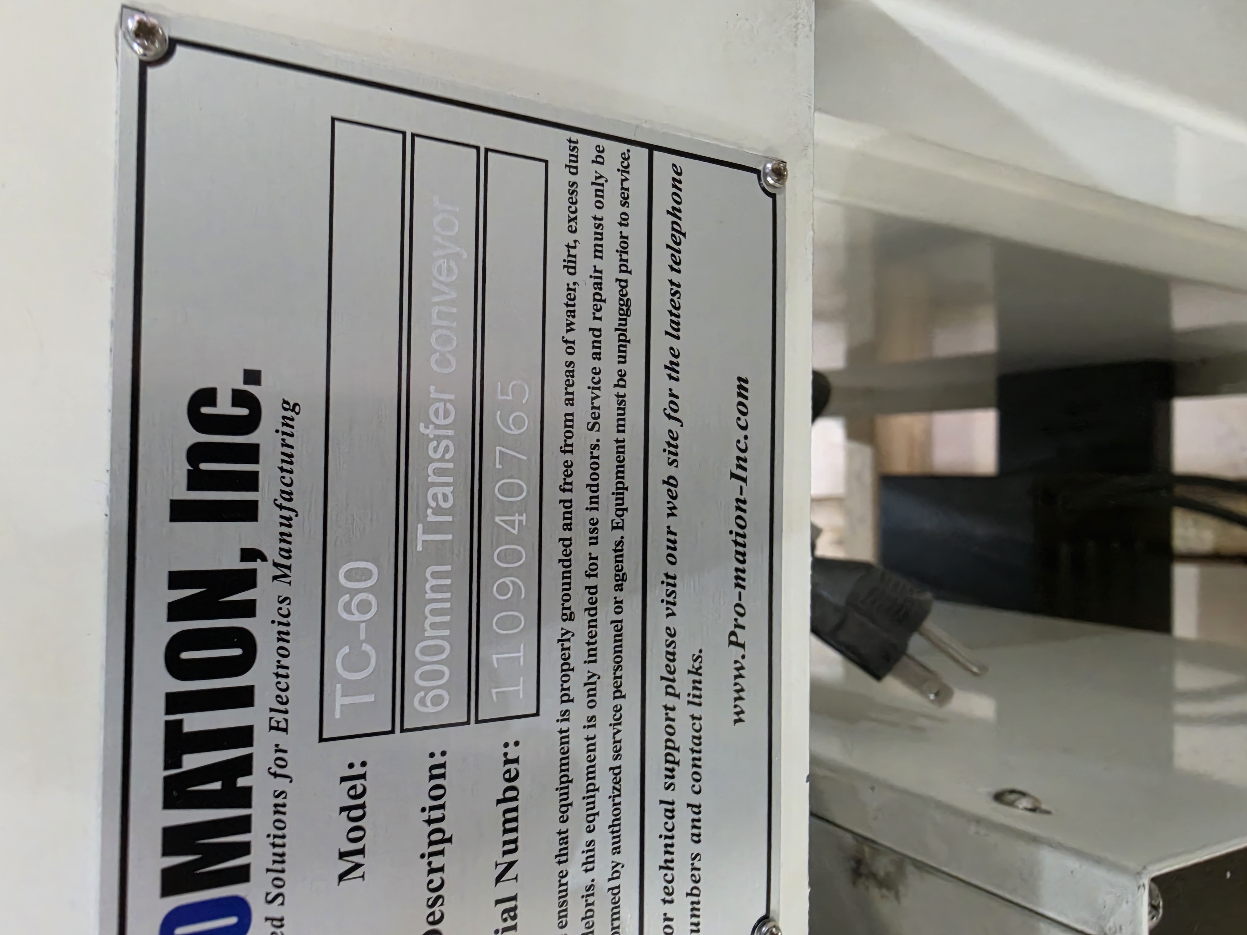 Used Promation TC-60 Transfer Conveyor