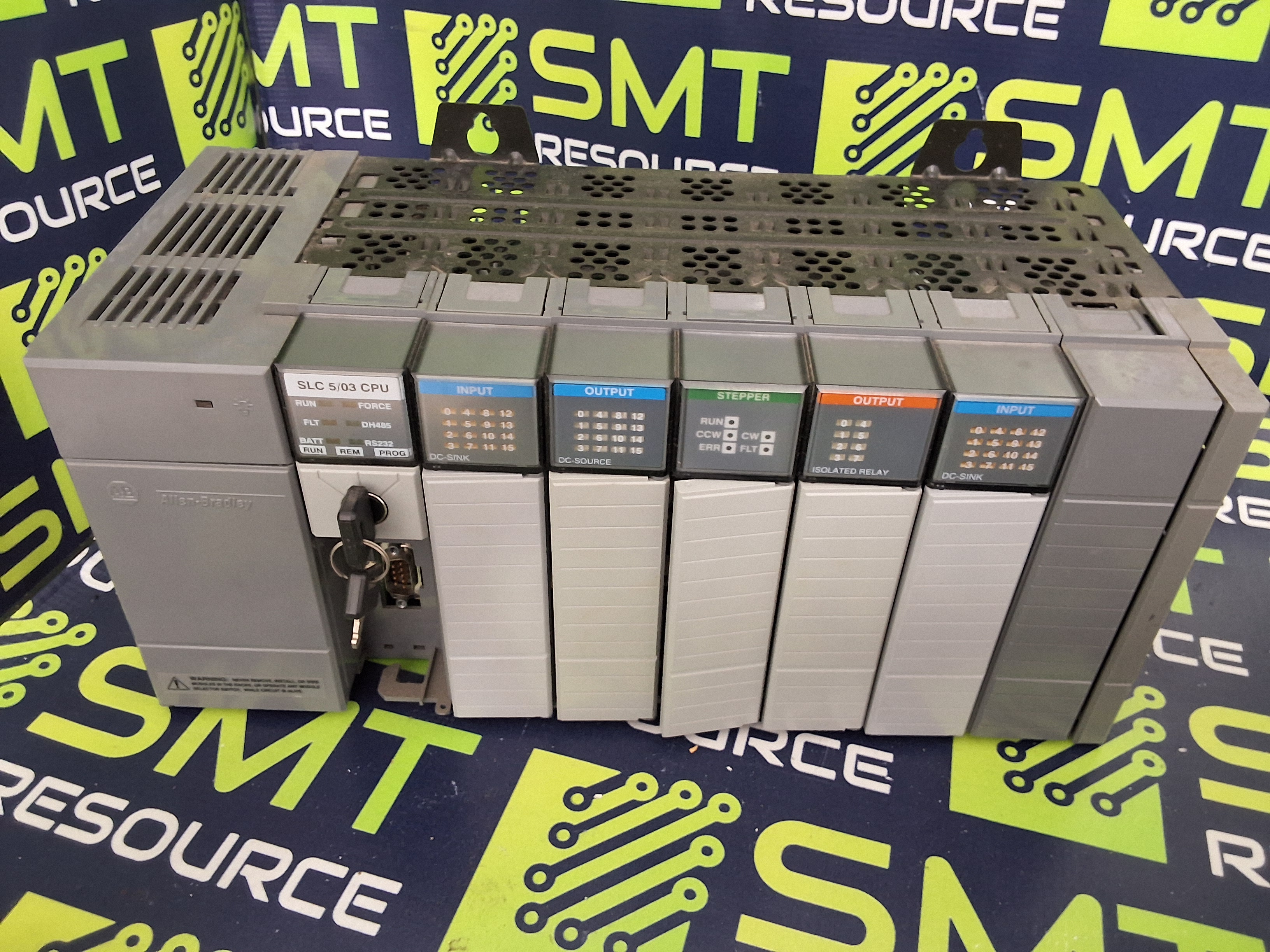 Used ALLEN BRADLEY SLC 500 7-SLOT RACK DC POWER SUPPLY SLC 5/03 CPU MODULE 1746-A7 WITH 2 KEYS