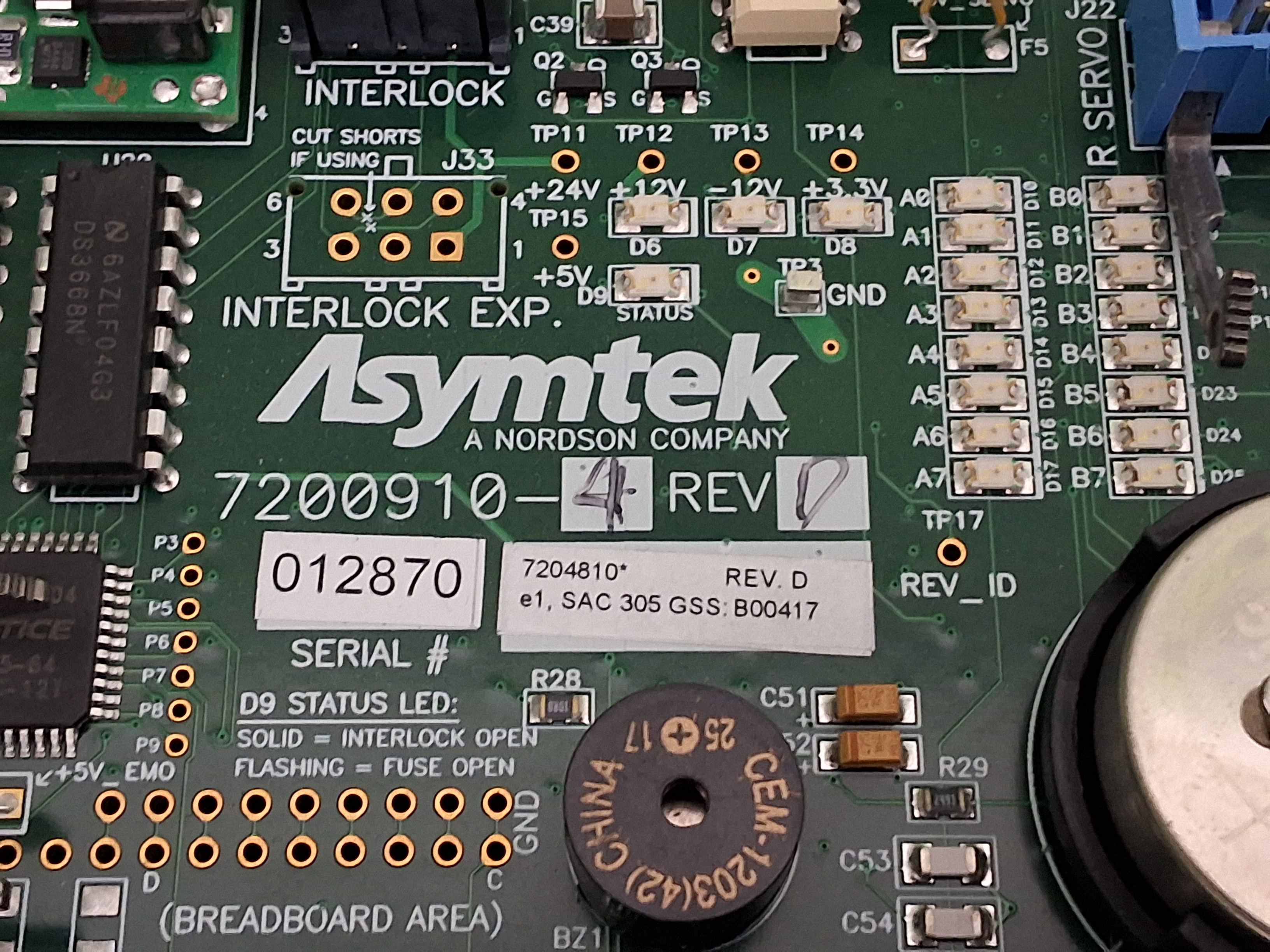 Used ASYMTEK NORDSON 7200909 / 7200910 MAIN CONTROL BOARD ASSEMBLY 7204810