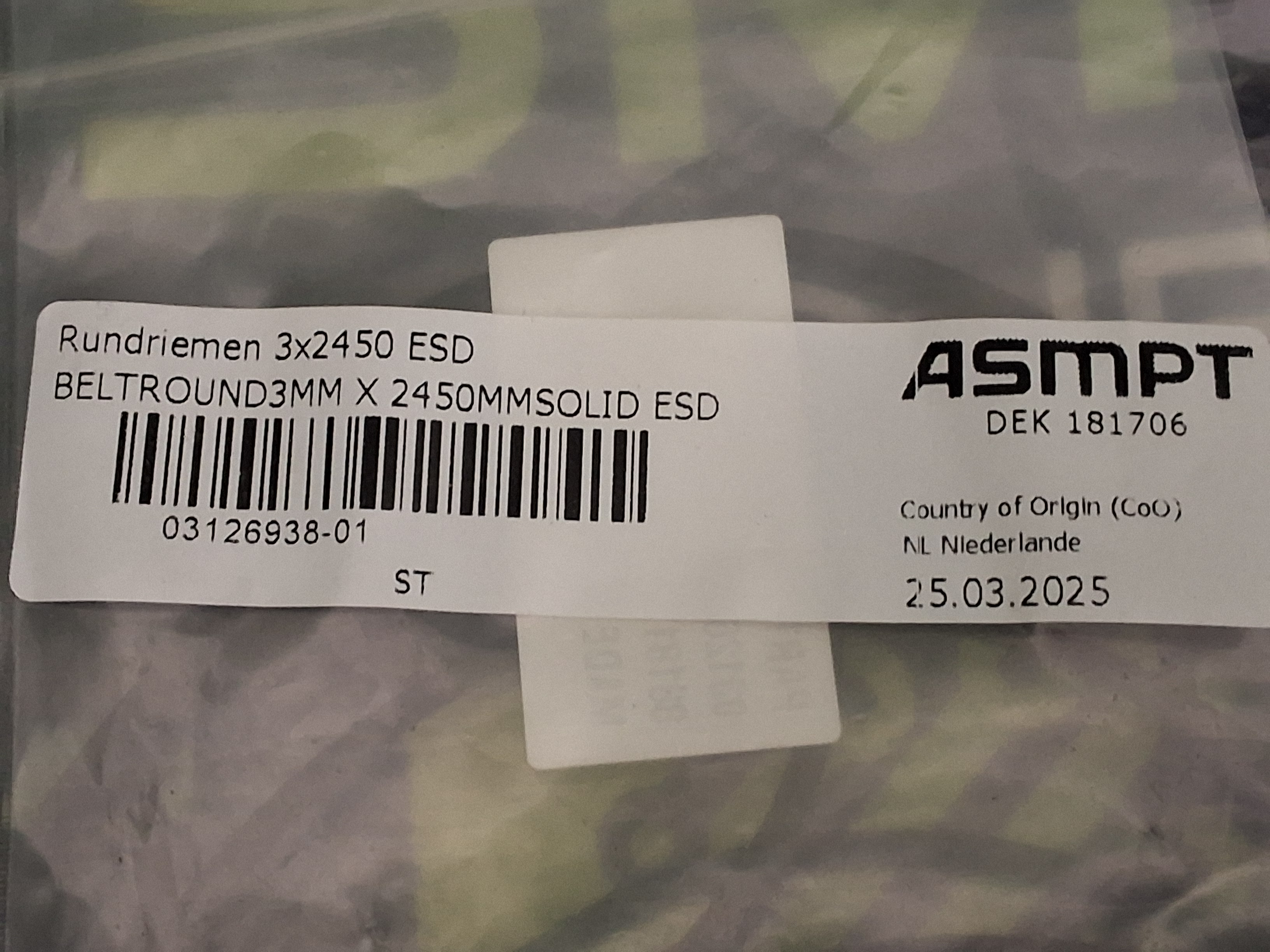 DEK ASM 181706 / 03126938-01 ANTI-STATIC CONVEYOR ROUND BELT 3mmx2450mm - BRAND NEW