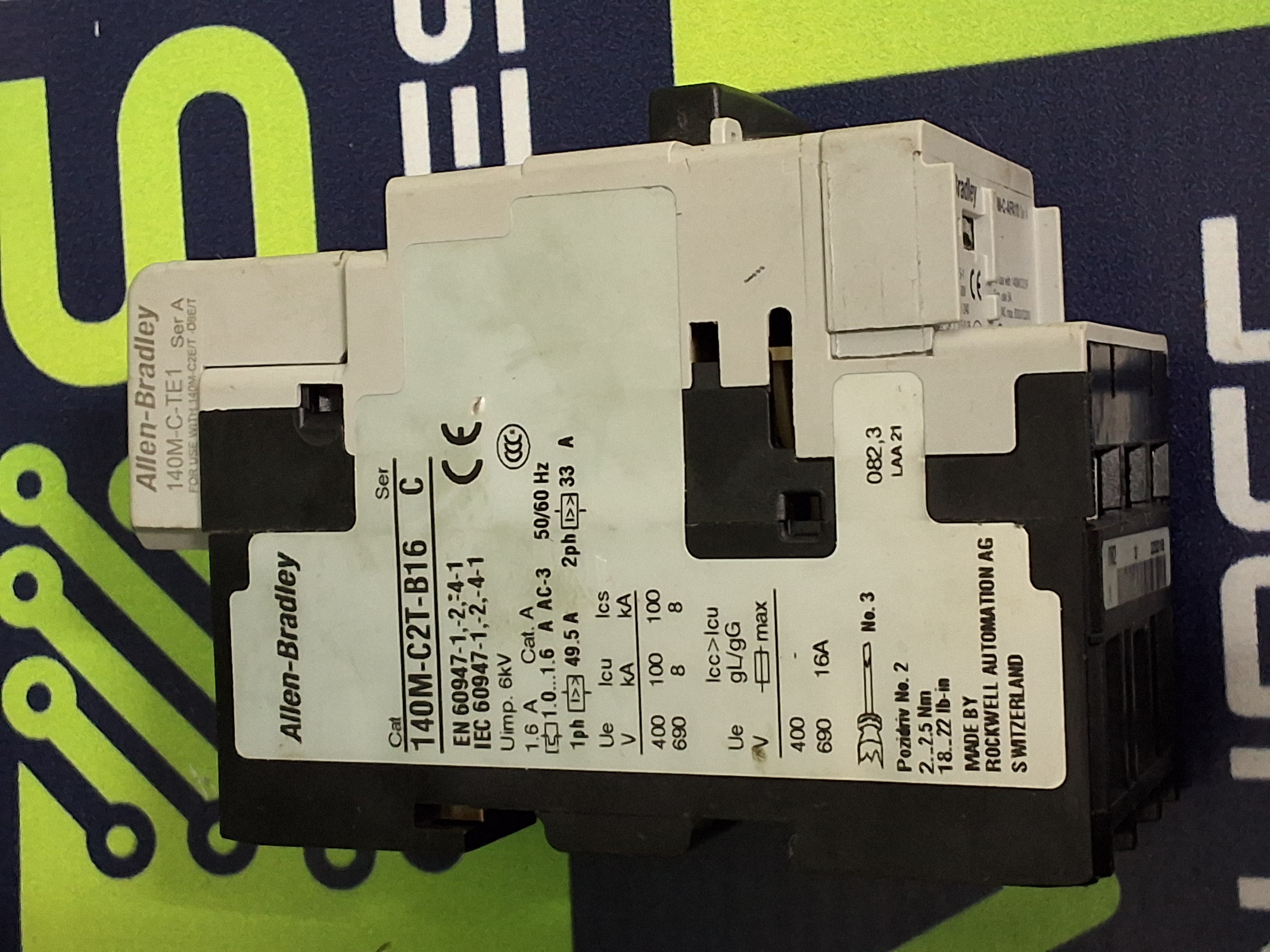 Used ALLEN-BRADLEY 140M-C2T-B16 / 140M-C2T CIRCUIT BREAKER 2-PHASE 33A 50/60Hz