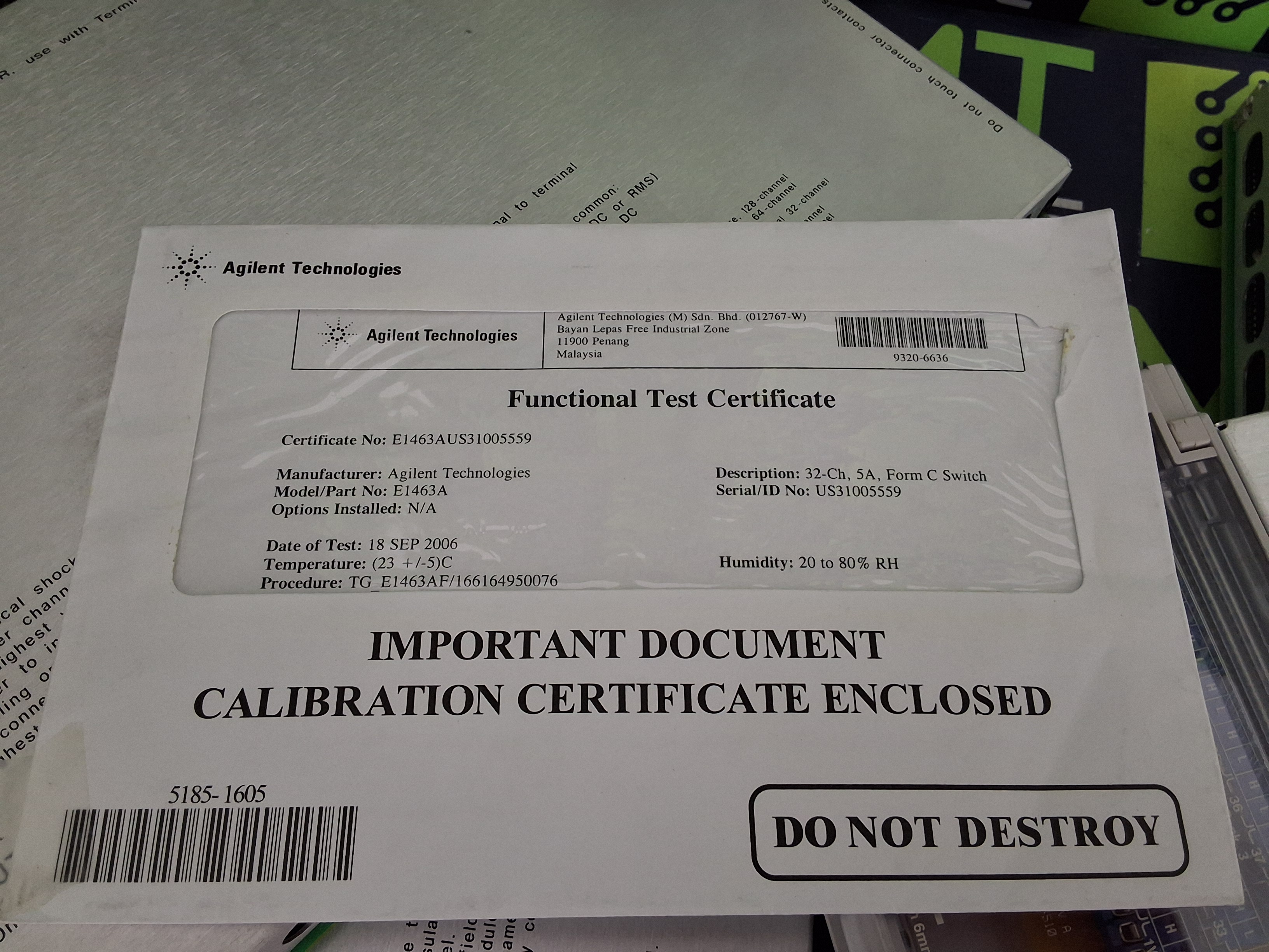 Used AGILENT 75000 SERIES C E1460-66201 64 - CHANNEL RELAY MODULE