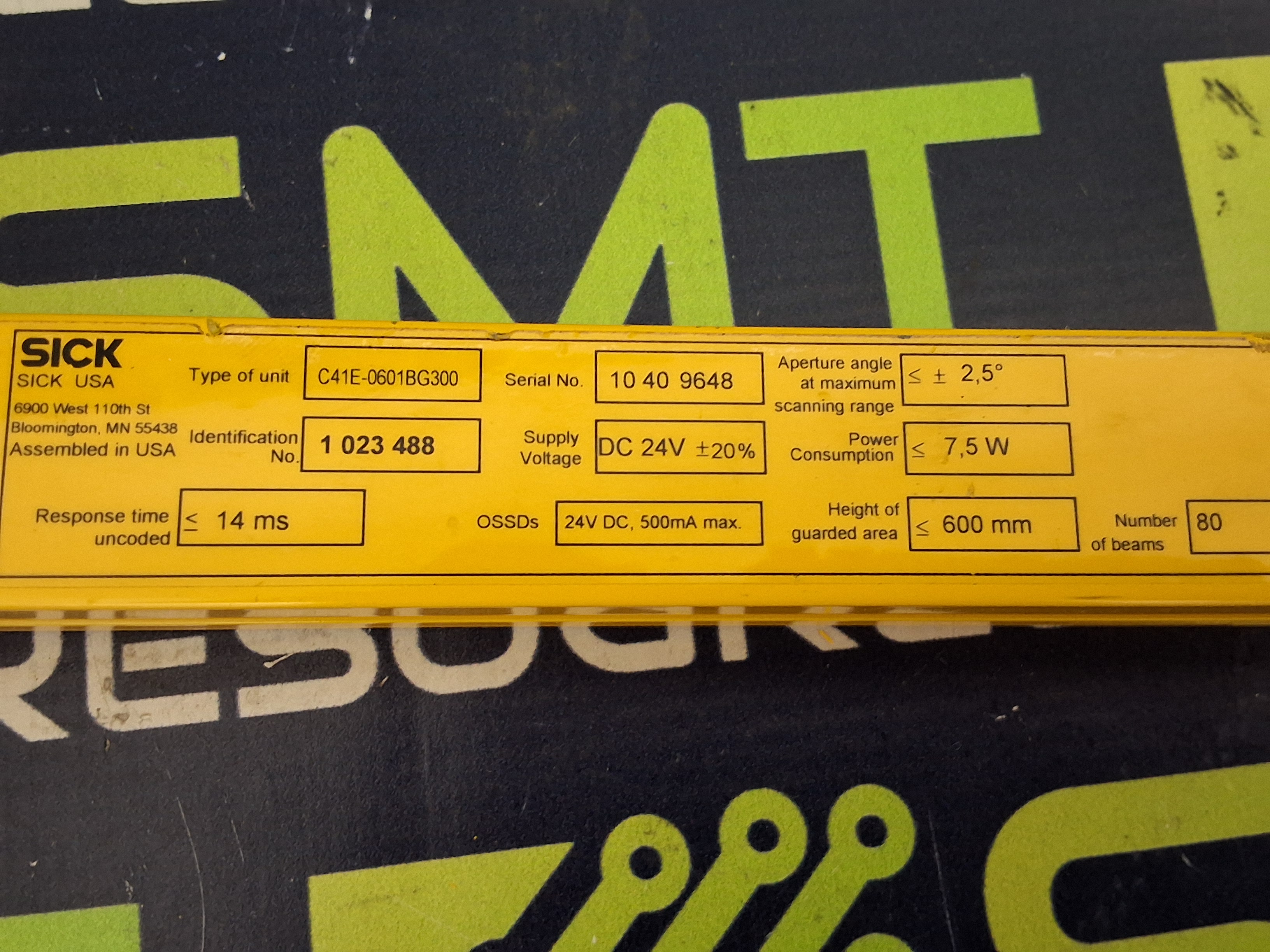 Used SICK C41E-0601BG300 MICRO SAFETY LIGHT CURTAIN