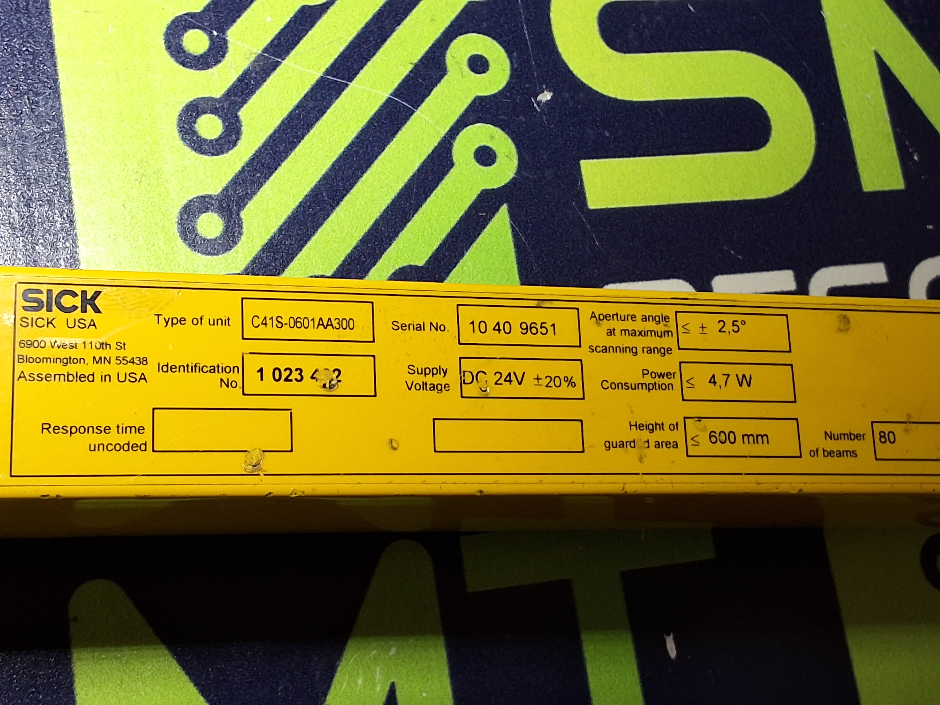 Used SICK C41S-0601AA300 MICRO SAFETY LIGHT CURTAIN 