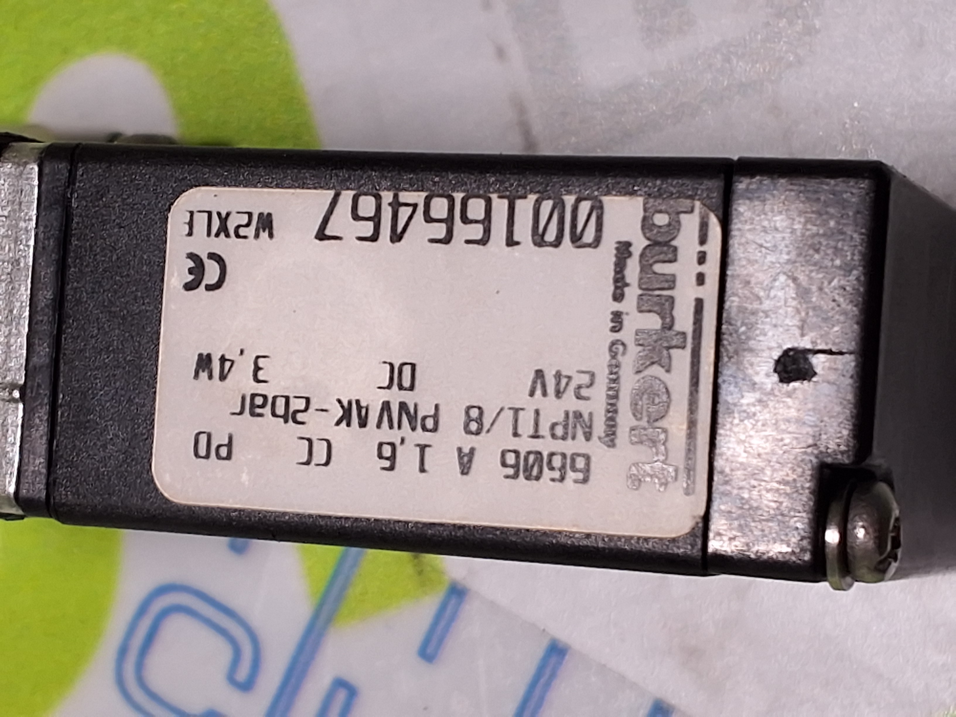 Used BURKERT 00166467 PNEUMATIC SOLENOID VALVE 24V WITH NOZZLE