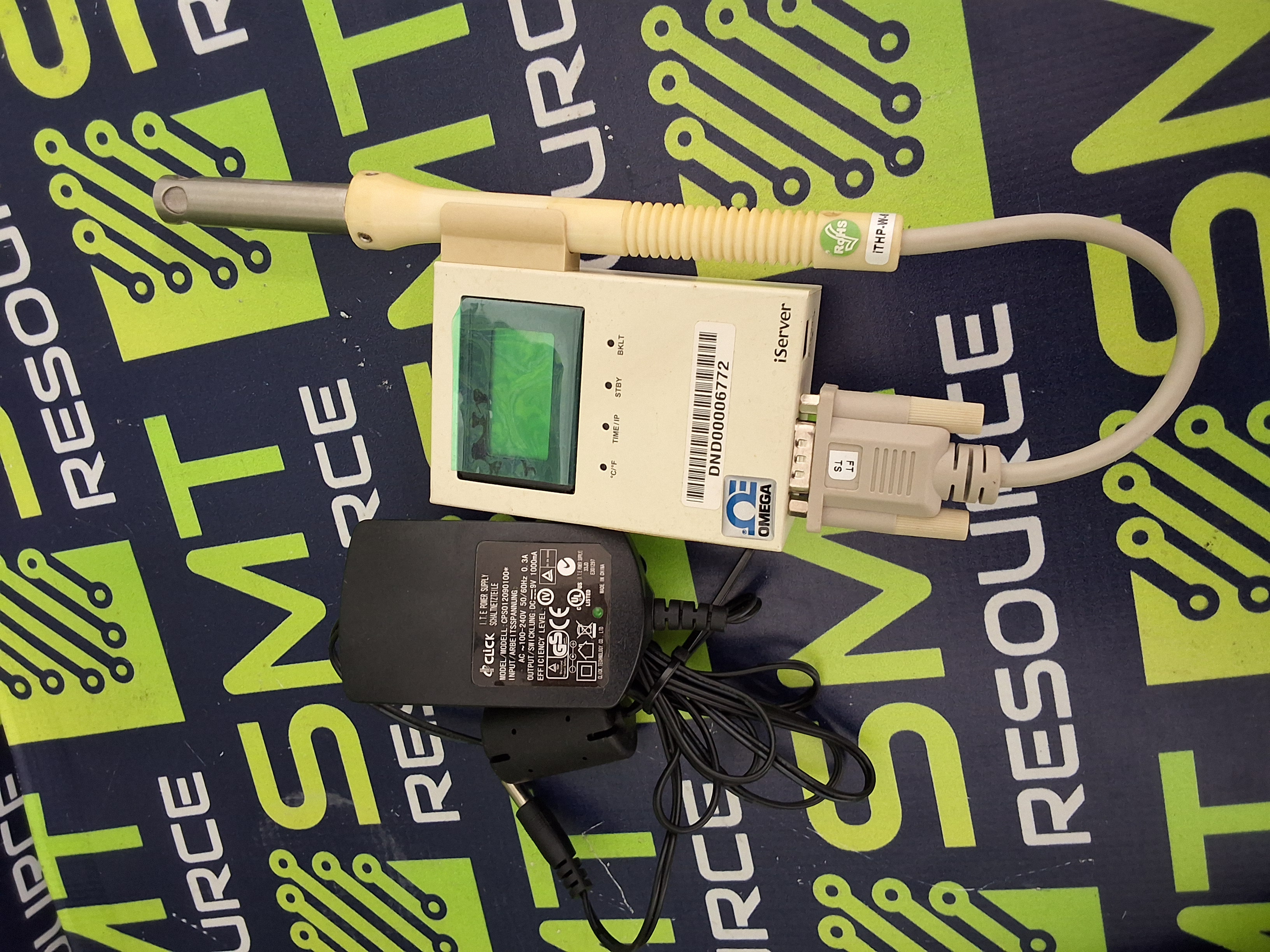 Used OMEGA iTHX-SD iServer MicroServer WITH 4GB SD CARD, POWER SUPPLY AND iTHP-W-6 PROBE