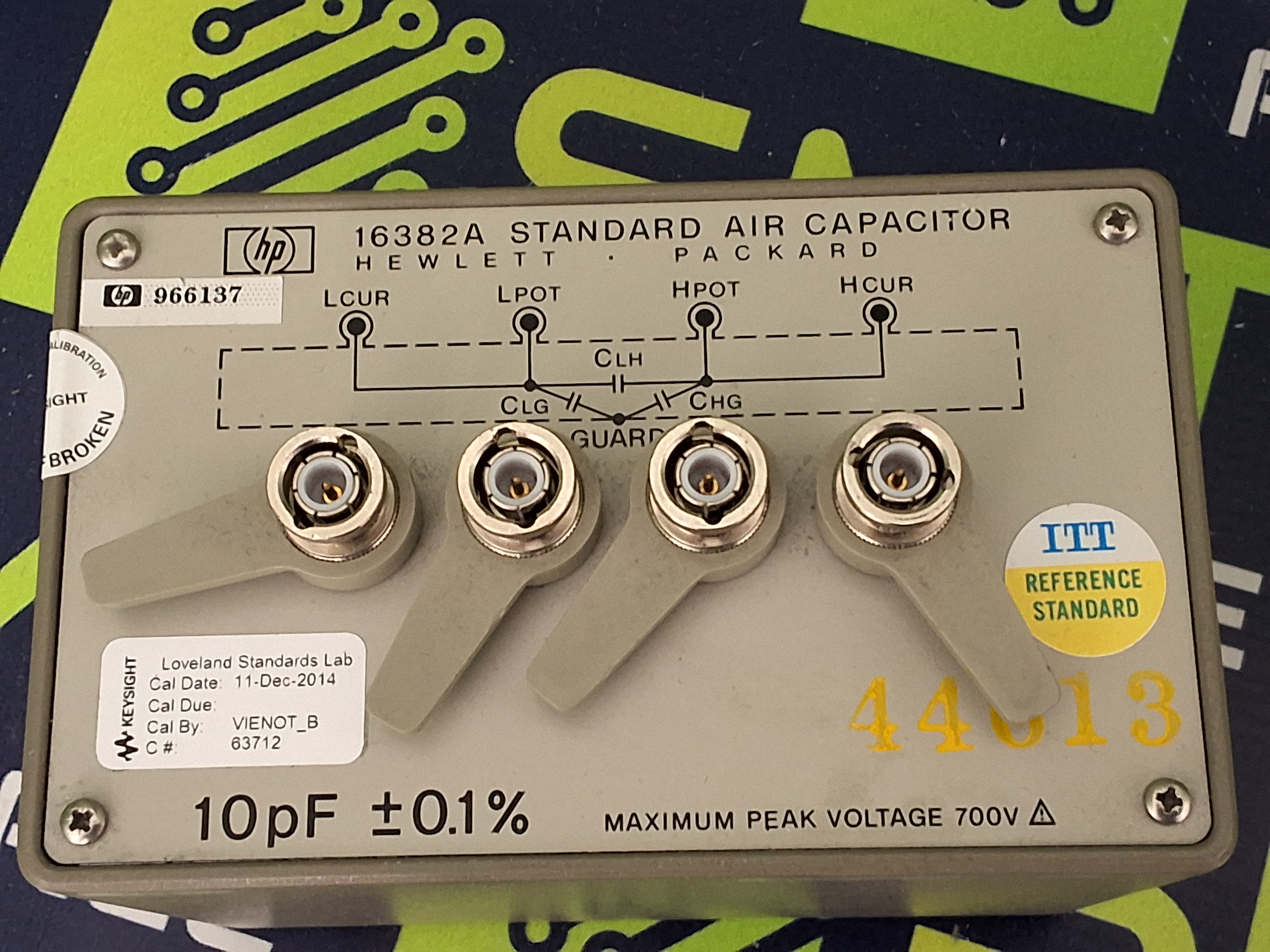 Used HP HEWLETT PACKARD 16382A STANDARD AIR CAPACITOR 10pF ±0.1% 700V