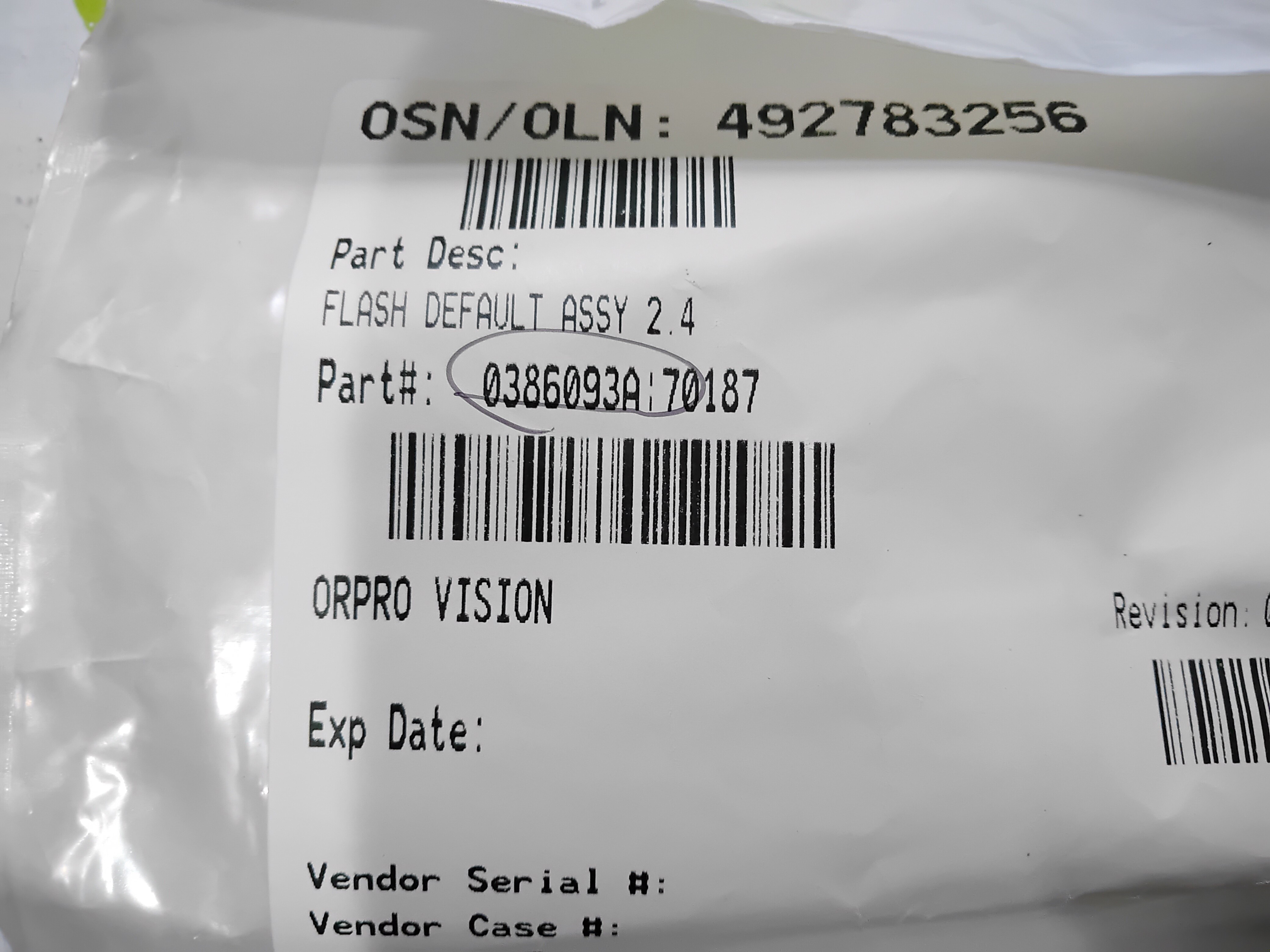 ORPRO VISION 0386093A FLASH DEFAULT ASSY 2.4
