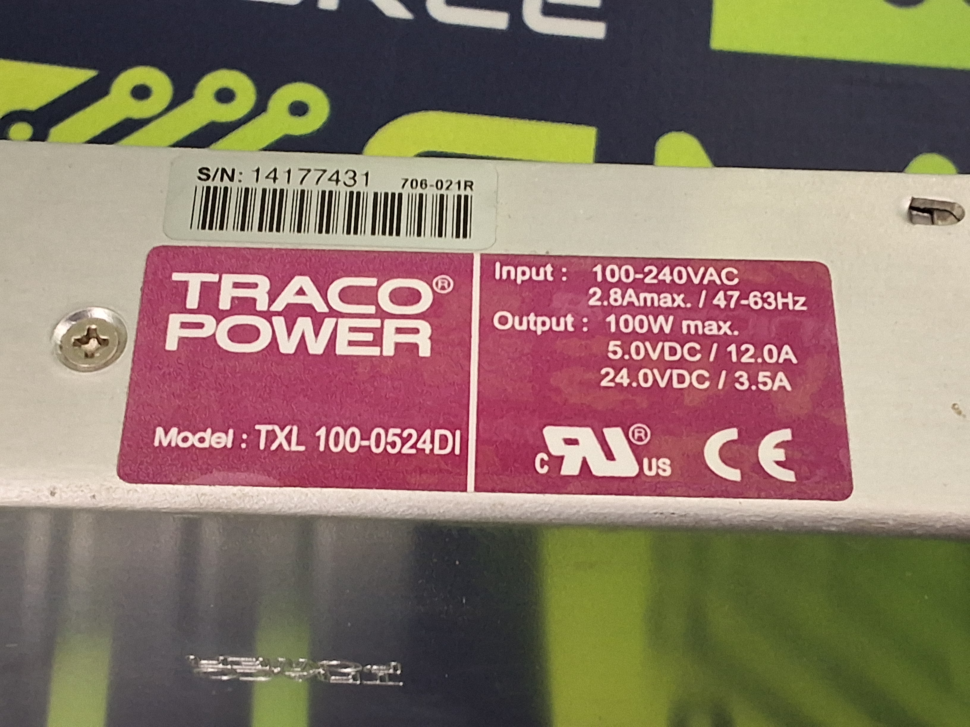 Used TRACO POWER TXL 100-0524DI ENCASED POWER SUPPLY