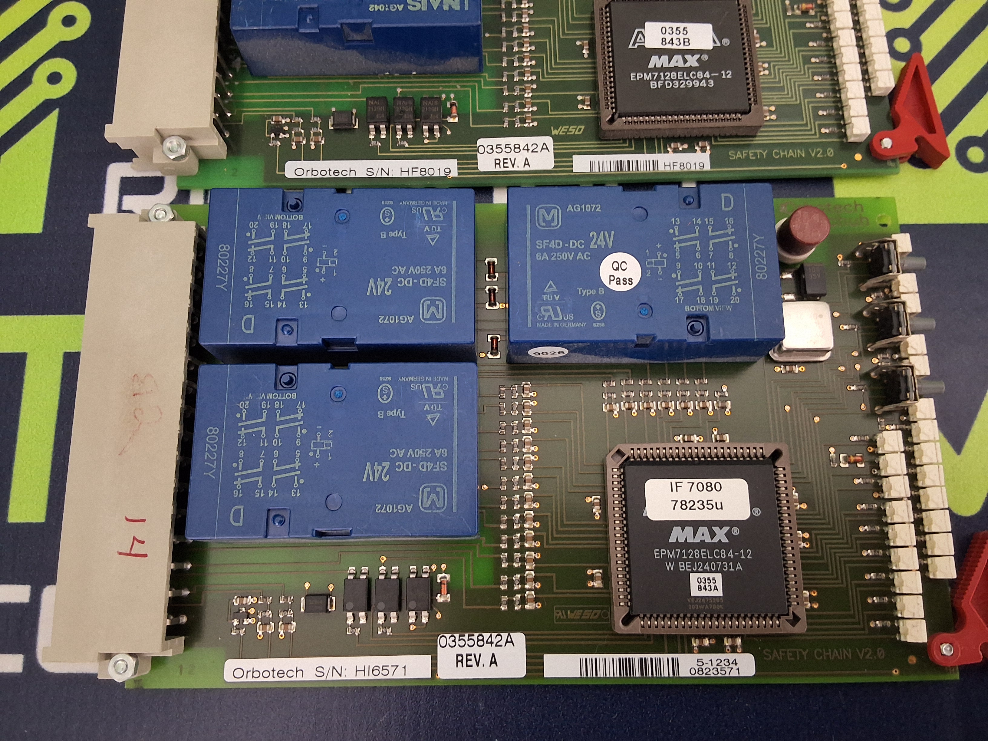 Used ORBOTECH ORPRO VISION 0355842A REV A  SAFETY CHAIN V2.0 CIRCUIT BOARD