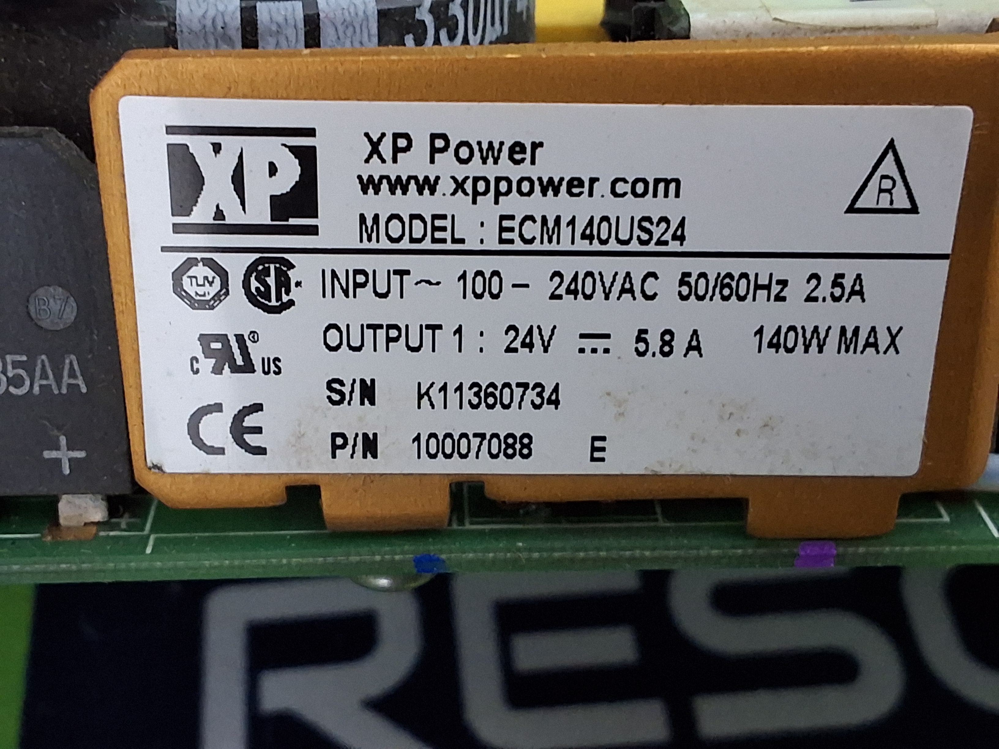 Used XP POWER ECM140US24 SWITCHING POWER SUPPLY 100-240VAC 2.5A 50/60Hz