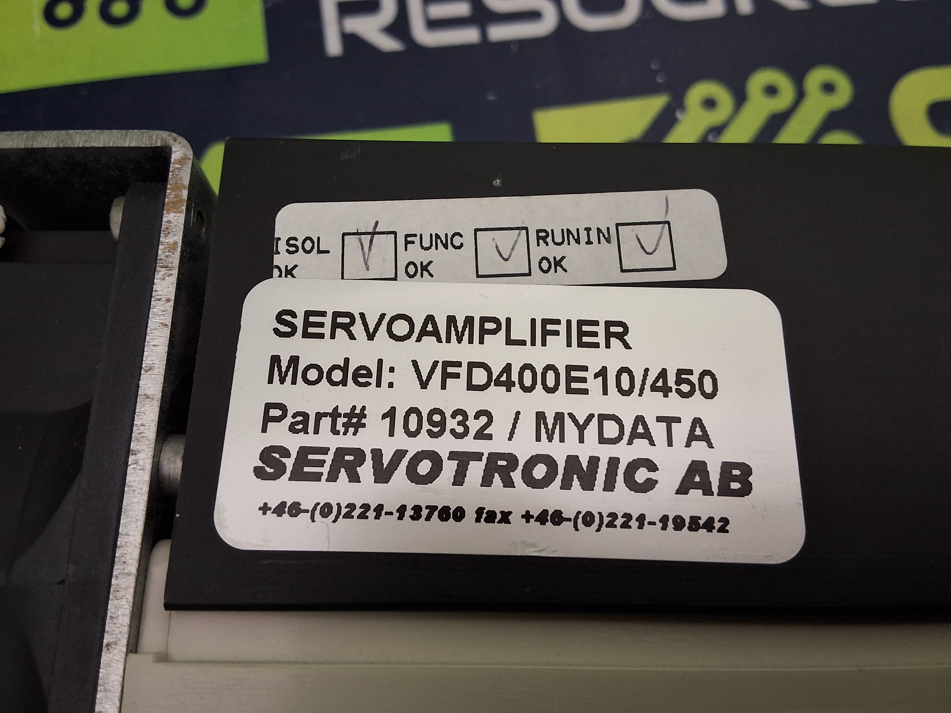 Used SERVOTRONIC VFD400E10/450 SERVO AMPLIFIER PN: 10932 / MYDATA VFD5MTB211000UC 