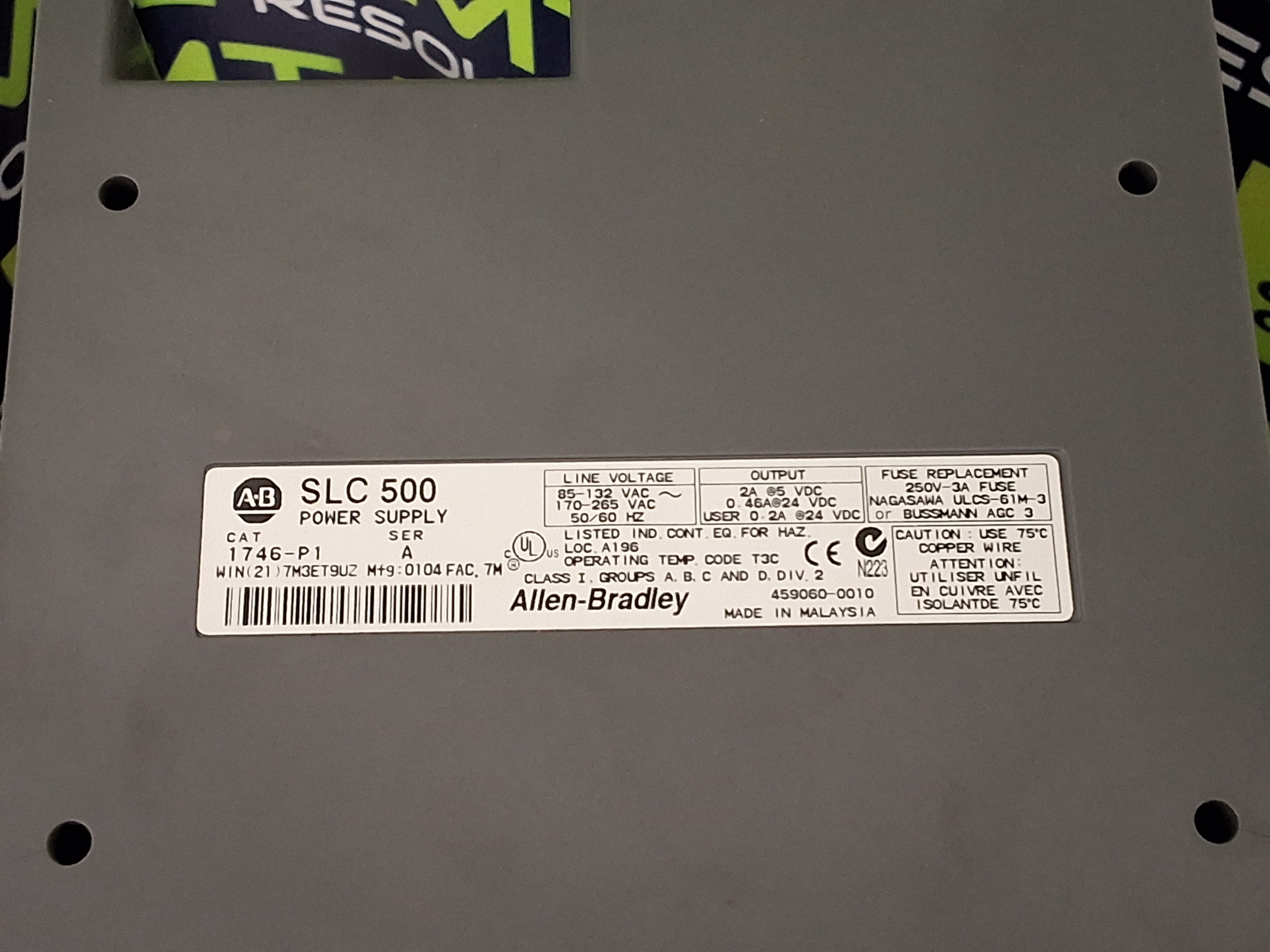 Used ALLEN BRADLEY SLC 500 7-SLOT RACK DC POWER SUPPLY SLC 5/03 CPU MODULE 1746-A7 WITH 2 KEYS