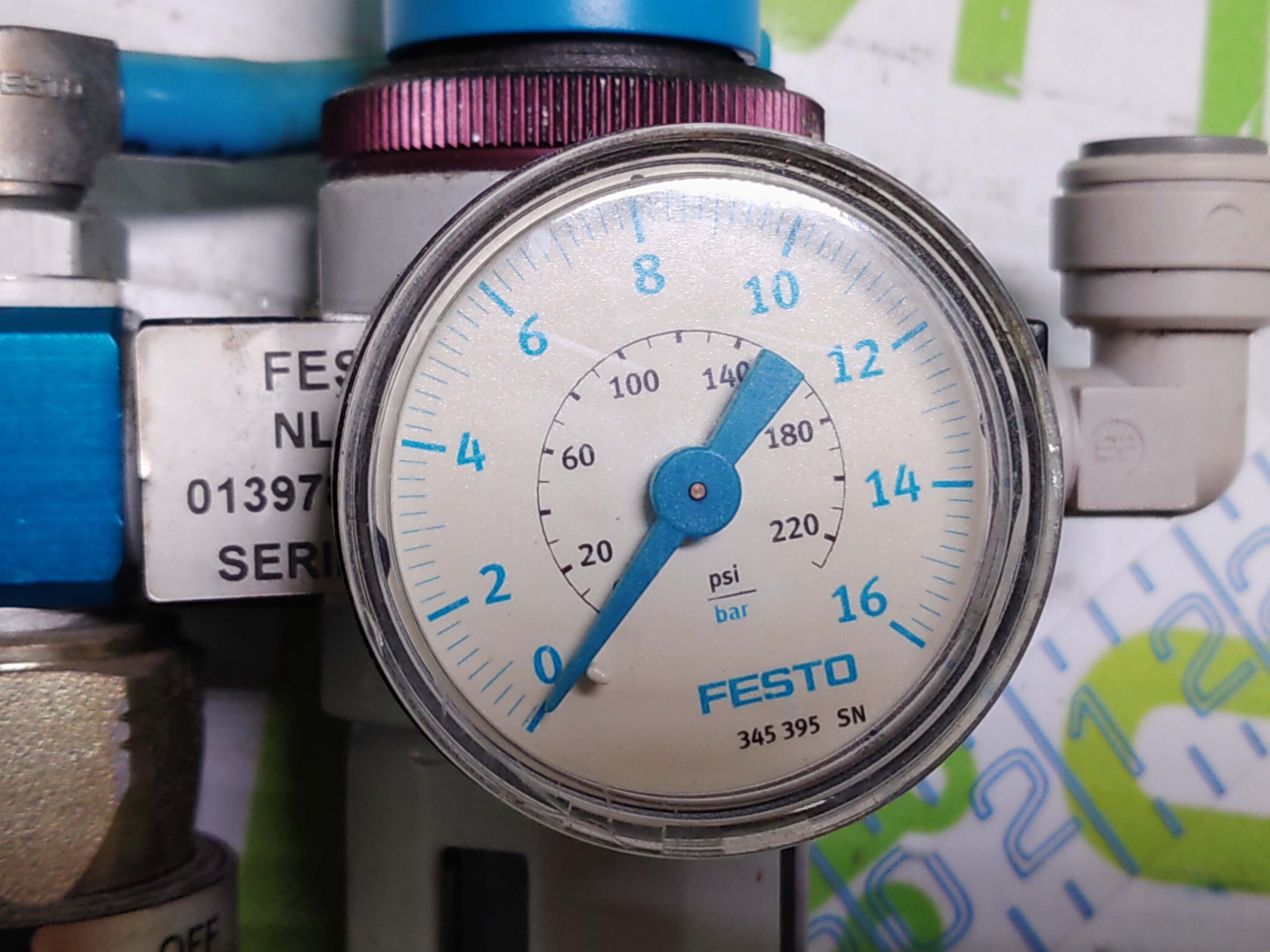 Used FESTO LFR-D-5M-MINI WITH FESTO PEV-1/4-A-SW27-B-OD PRESSURE SWITCH