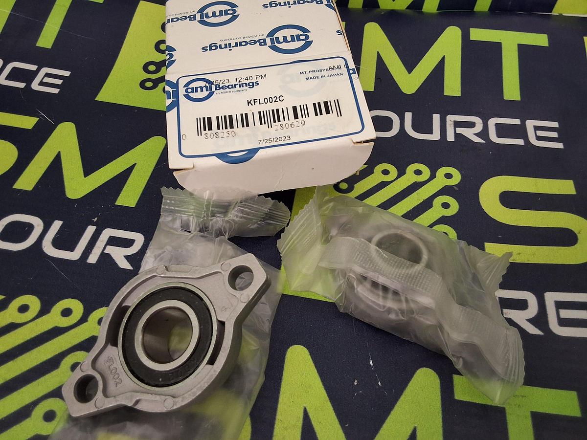 AMI BEARINGS KFL002C / FL002 15mm bore two-bolt flange ball bearing - LOT OF 2 - BRAND NEW